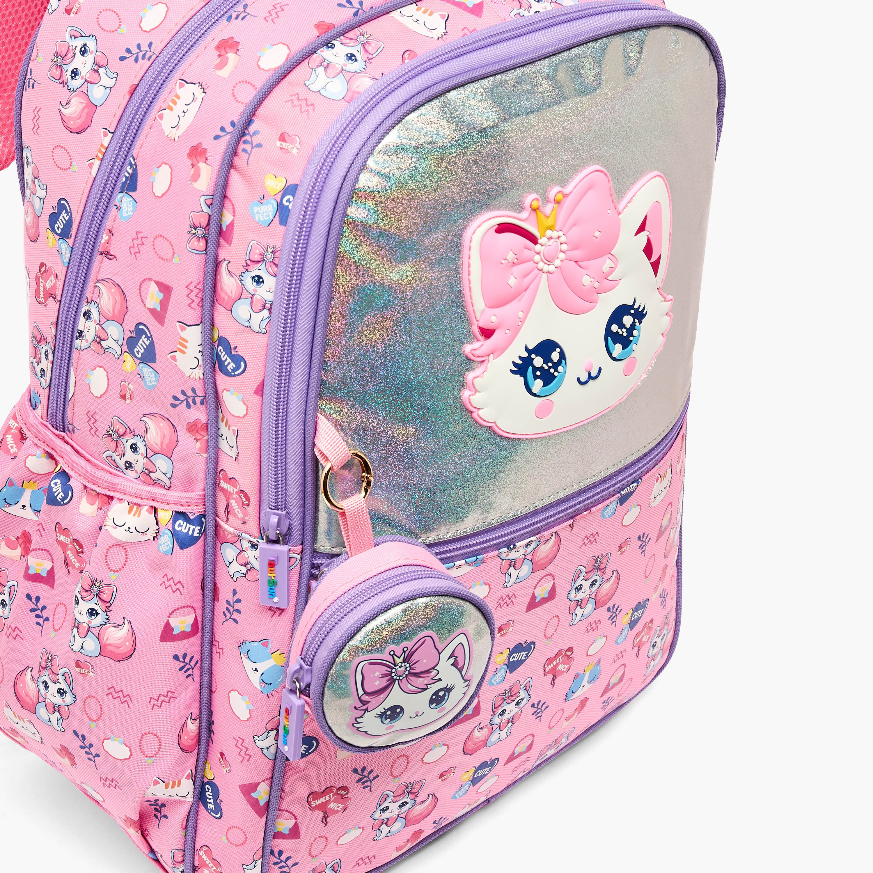 شنطة ظهر بطبعة قطة مع محفظة نقود للبنات 5 - 8 سنوات من تورسن - 17 بوصة-school-bagsandbackpacks-backpacks-image-3