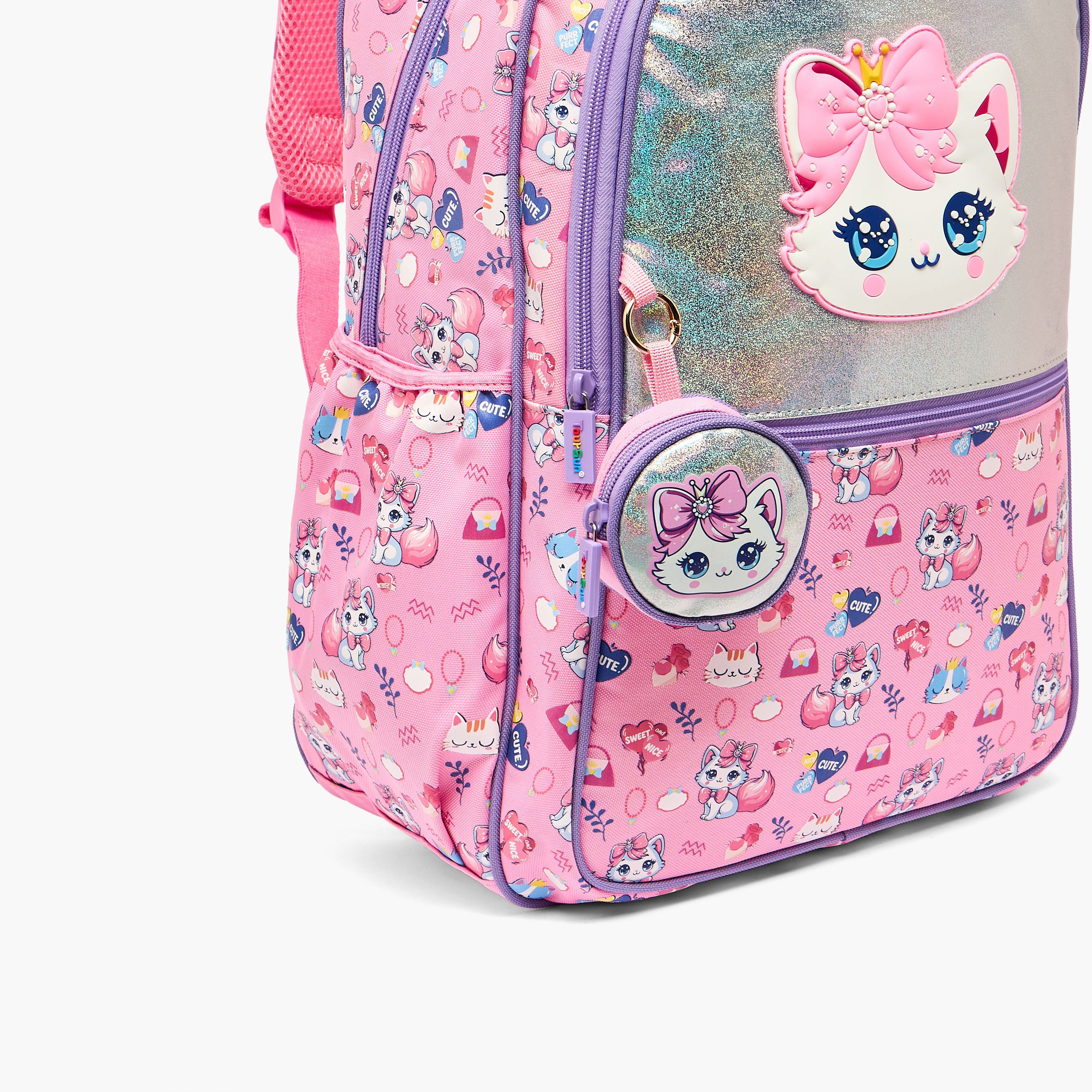 شنطة ظهر بطبعة قطة مع محفظة نقود للبنات 5 - 8 سنوات من تورسن - 17 بوصة-school-bagsandbackpacks-backpacks-image-4