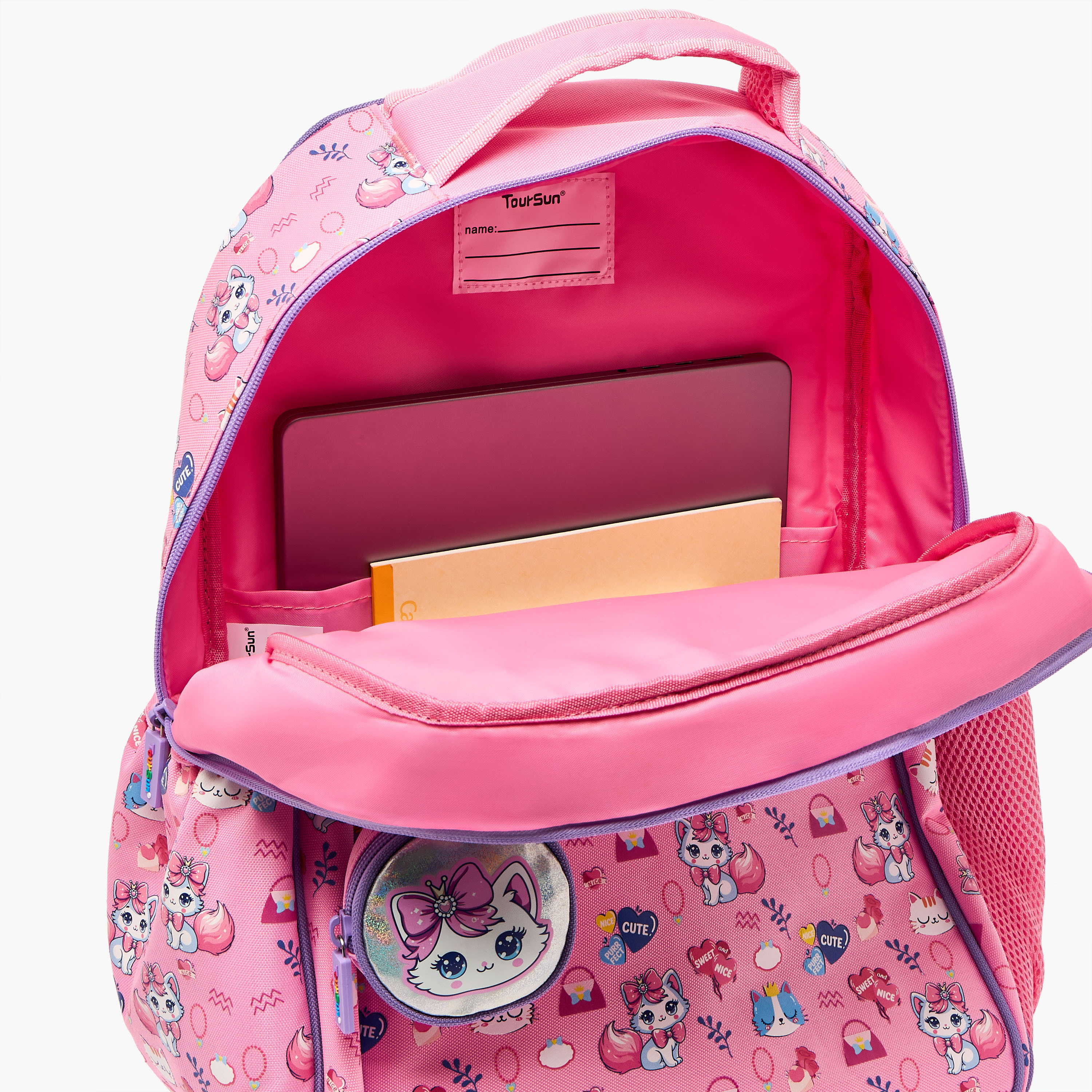 شنطة ظهر بطبعة قطة مع محفظة نقود للبنات 5 - 8 سنوات من تورسن - 17 بوصة-school-bagsandbackpacks-backpacks-image-5