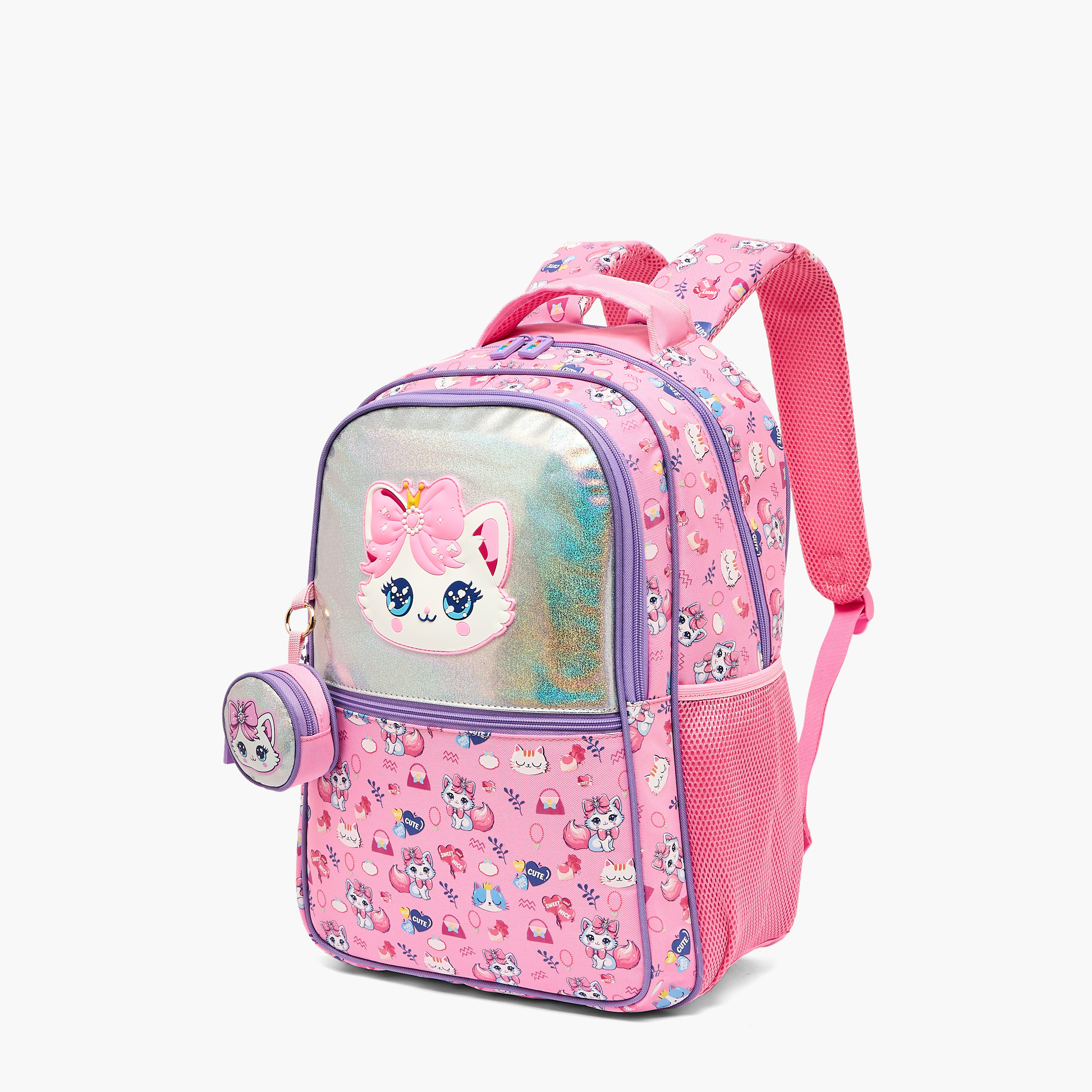 شنطة ظهر بطبعة قطة مع محفظة نقود للبنات 5 - 8 سنوات من تورسن - 17 بوصة-school-bagsandbackpacks-backpacks-image-6