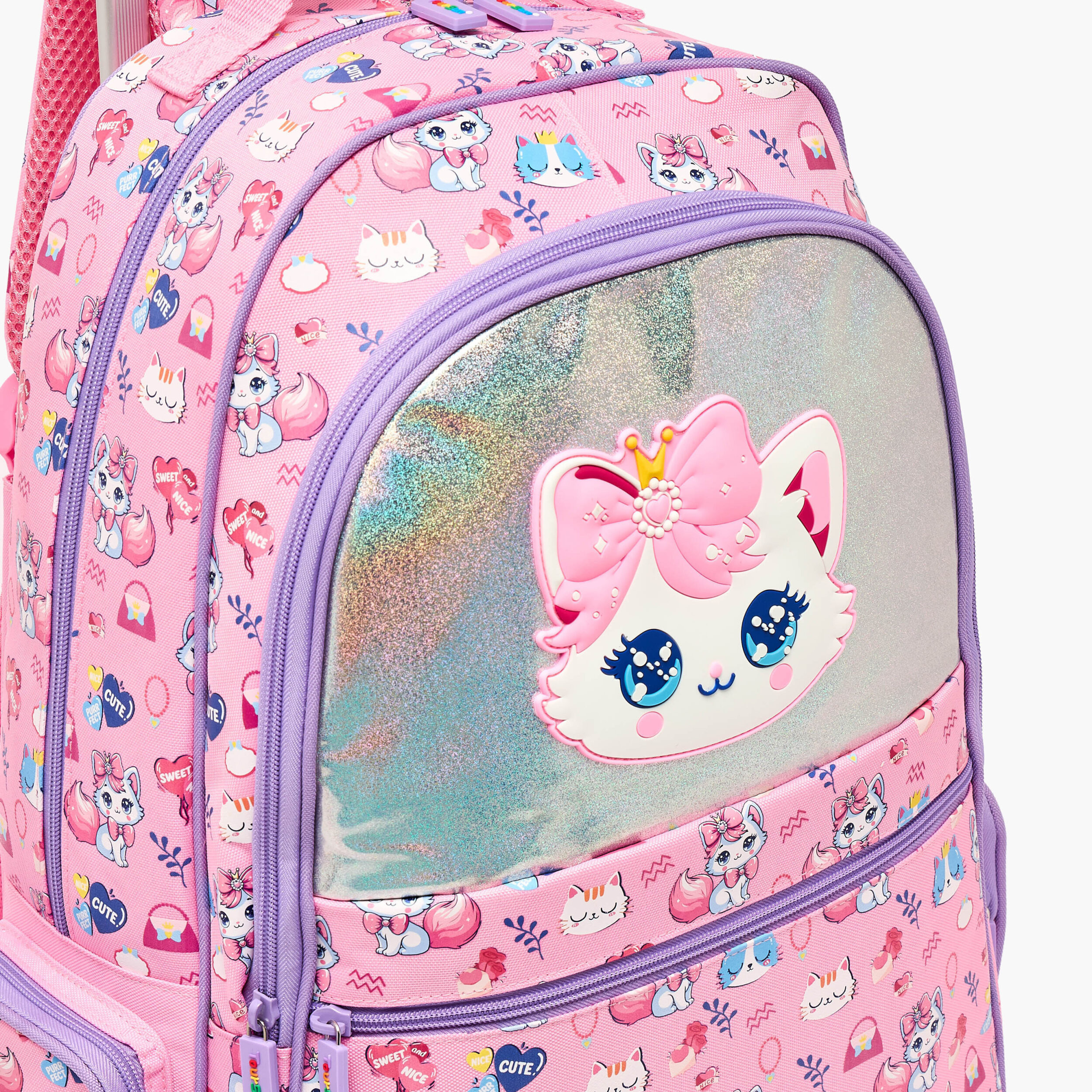 Toursun Cat Print Trolley Bag for Girls 5-8 Years with Retractable Handle - 19 inches-school-bagsandbackpacks-trolleybags-image-4