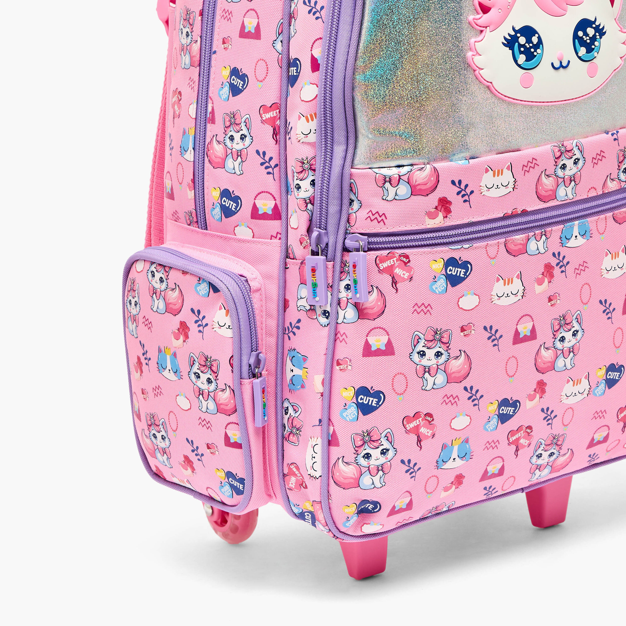 Toursun Cat Print Trolley Bag for Girls 5-8 Years with Retractable Handle - 19 inches-school-bagsandbackpacks-trolleybags-image-5