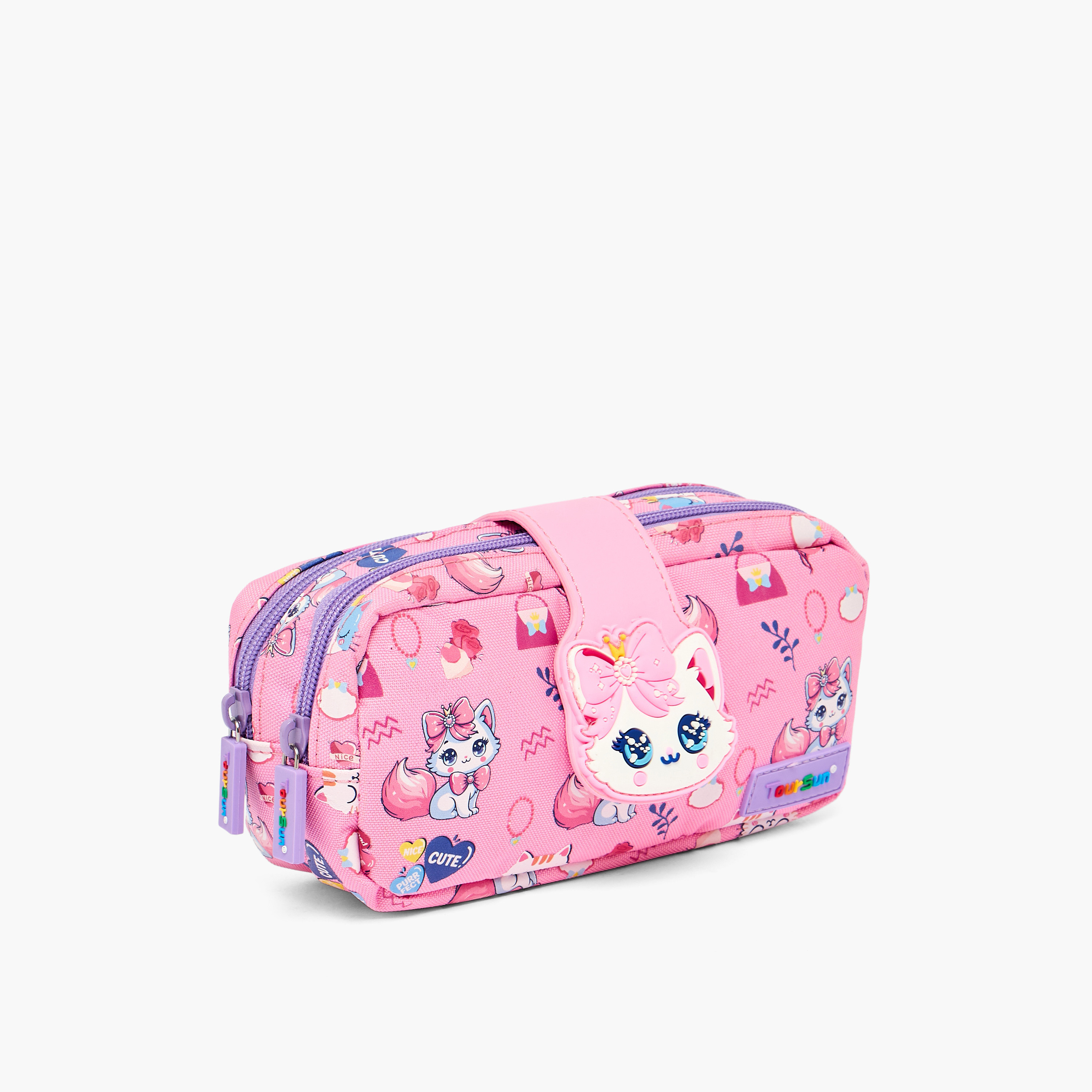 مقلمة بطبعات قطة بقسمين من تورسن-school-stationery-pencilcases-image-5