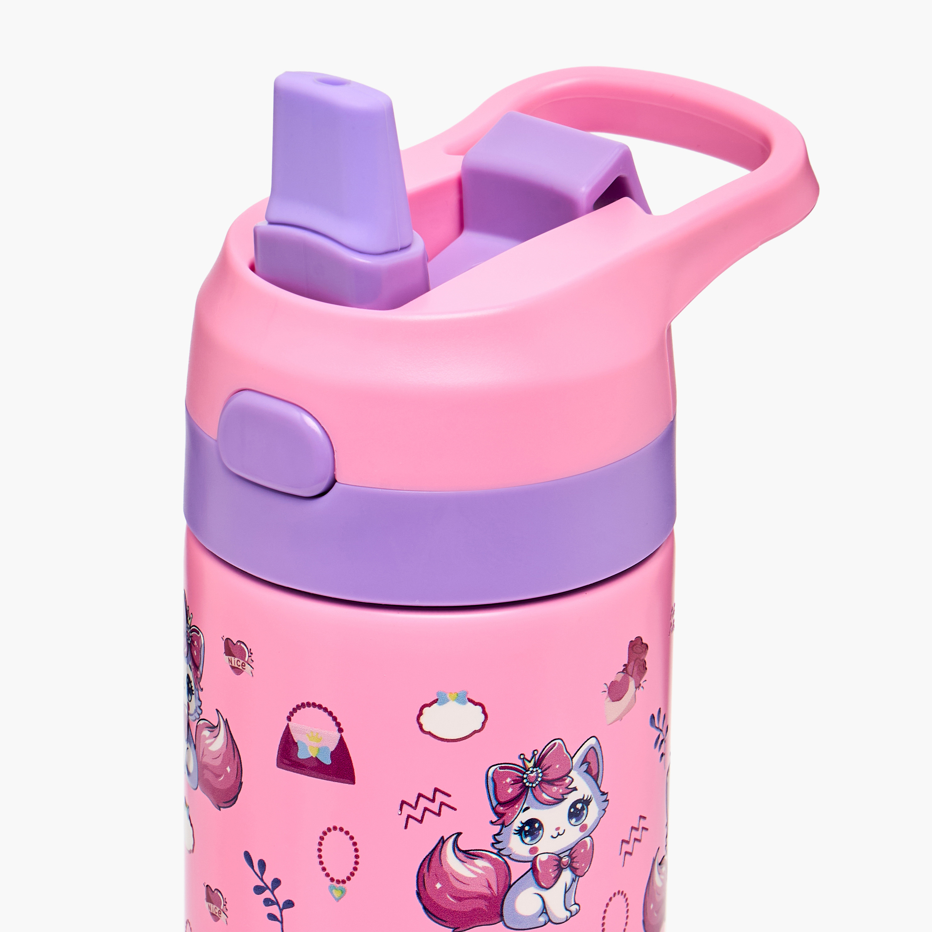 Toursun Cat Print Stainless Steel Water Bottle with Flip Spout and Handle - 540 ml-school-waterbottles-image-6