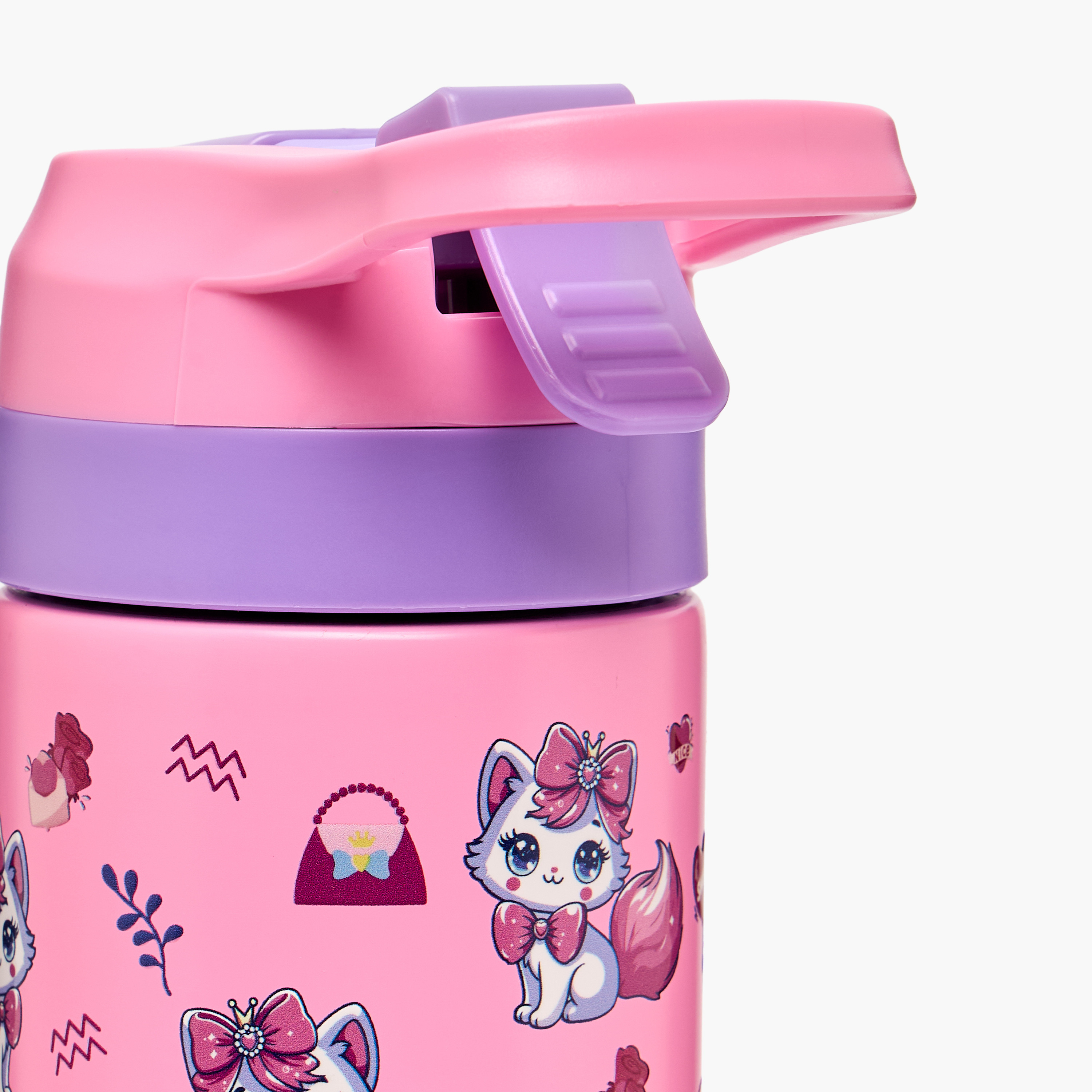 Toursun Cat Print Stainless Steel Water Bottle with Flip Spout and Handle - 540 ml-school-waterbottles-image-7