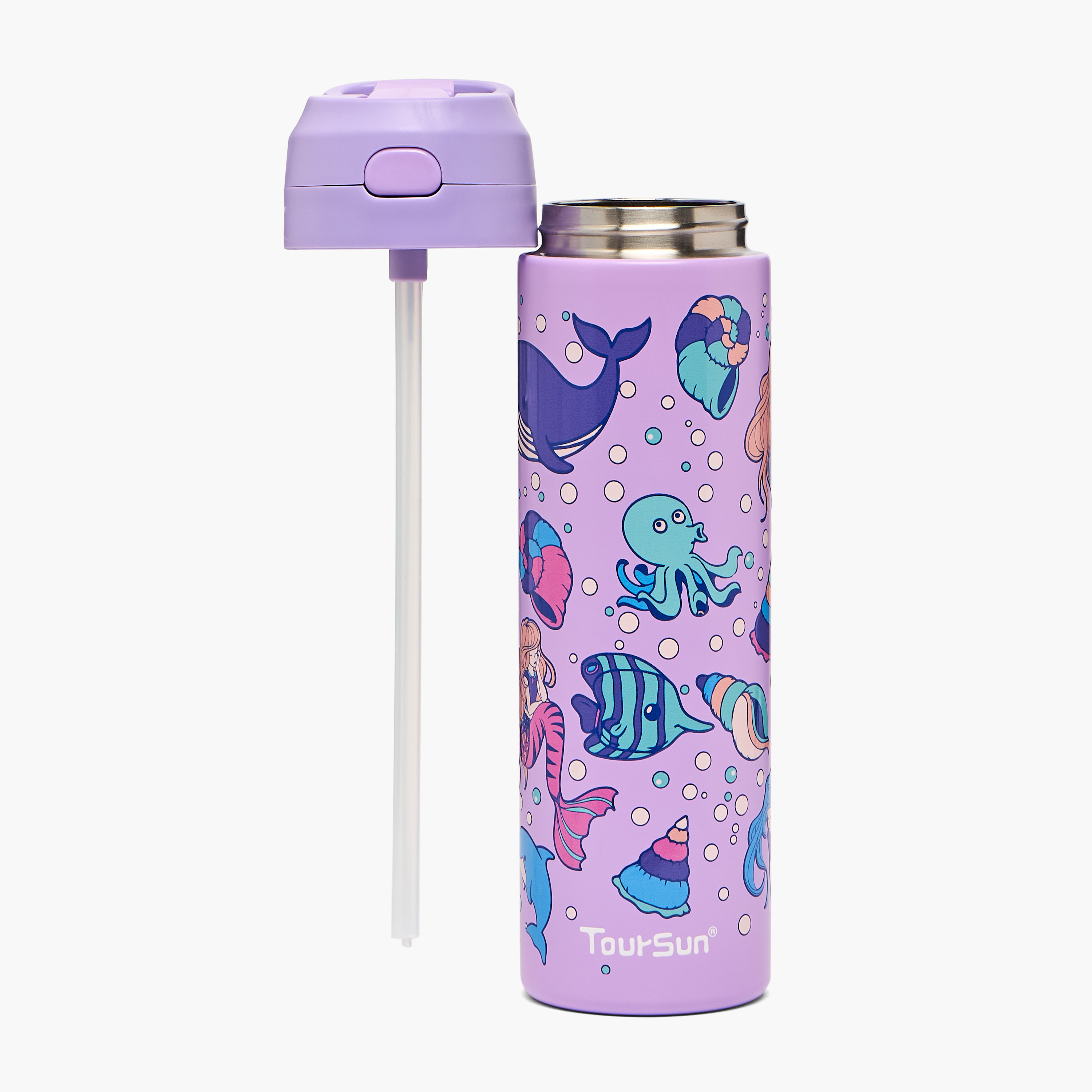 Toursun Underwater Print Stainless Steel Water Bottle with Flip Spout and Handle - 540 ml-school-waterbottles-image-2