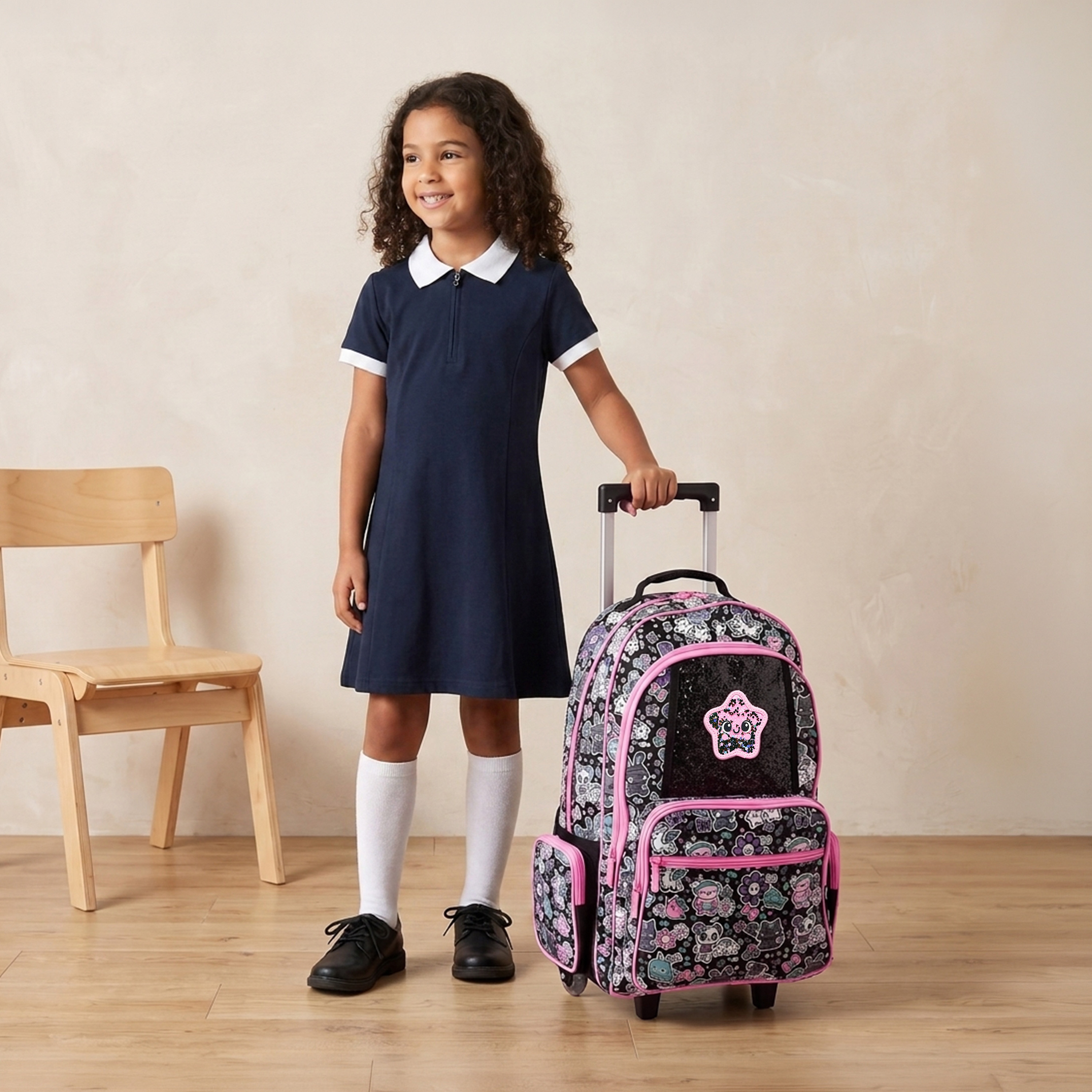 Toursun Star Print Trolley Bag for Girls 8-13 Years with Retractable Handle - 19 inches-school-bagsandbackpacks-trolleybags-image-2