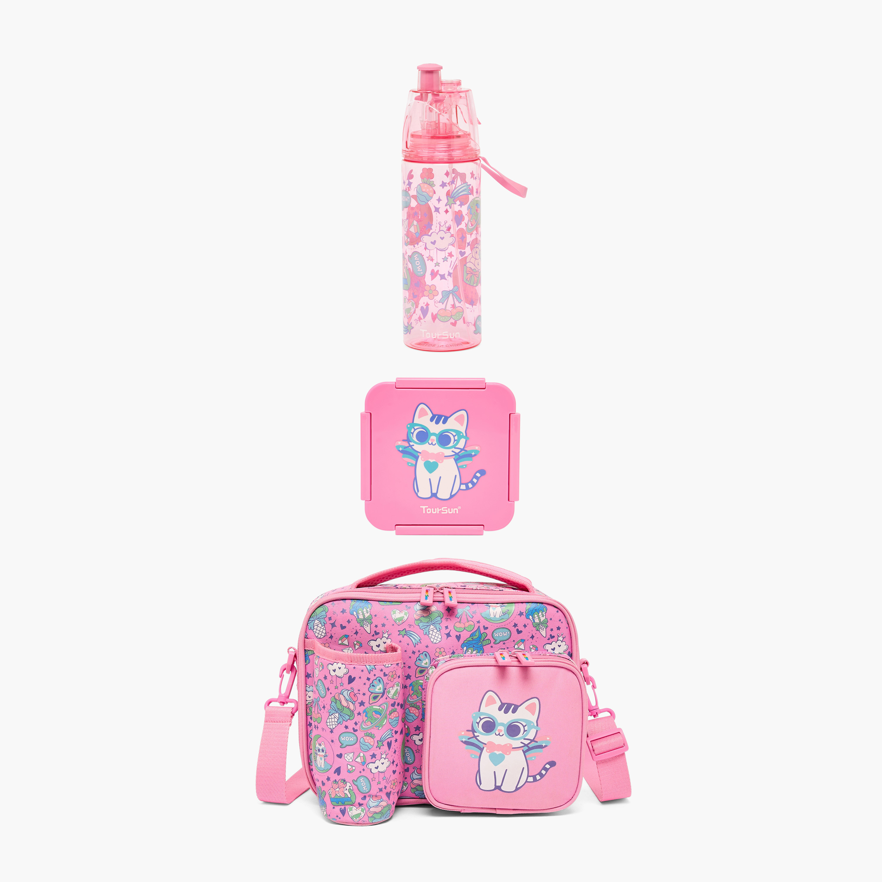 طقم شنطة غداء بطبعات مع صندوق غداء وقارورة مياه 3 قطع للبنات 5 - 8 سنوات من تورسن-school-lunchessentials-lunchbags-image-1