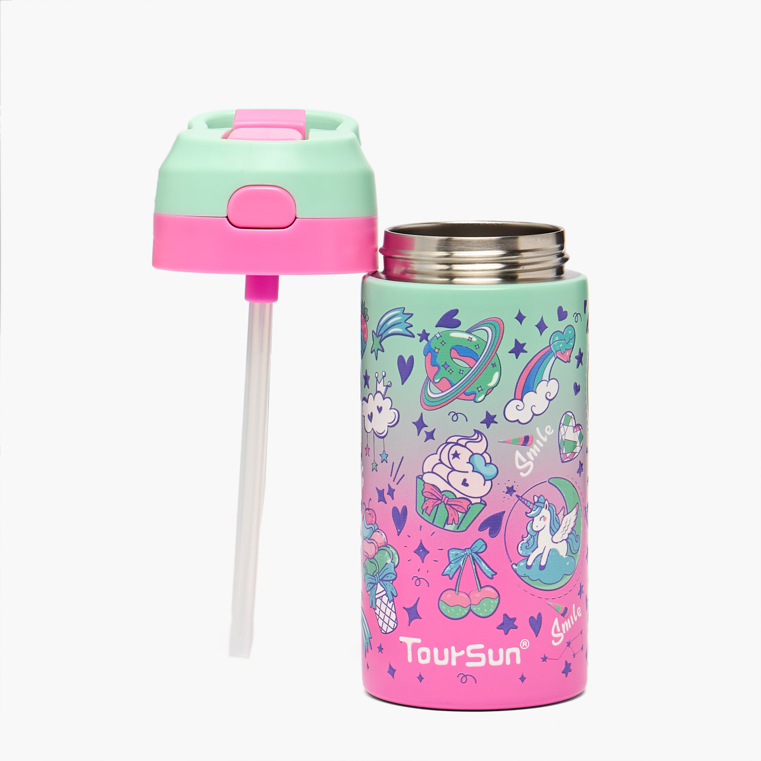 Unicorn Print Stainless Steel Water Bottle with Spout - 320 ml-school-waterbottles-image-2