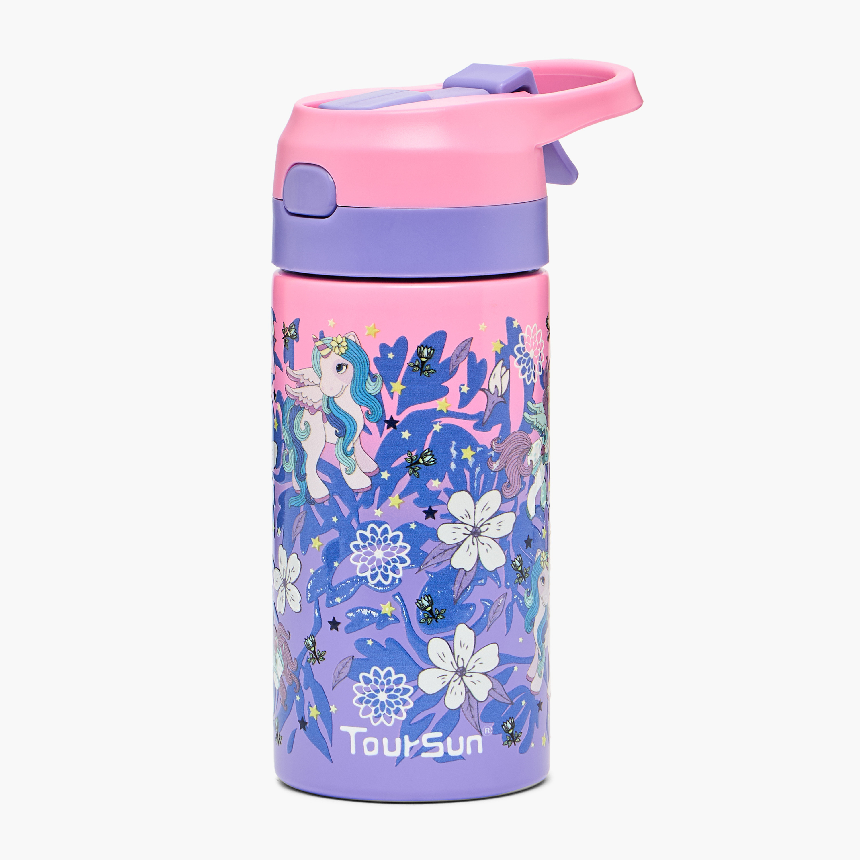قارورة مياه ستانلس ستيل بطبعات زهور مع فوّهة - 320 مل-school-waterbottles-image-1