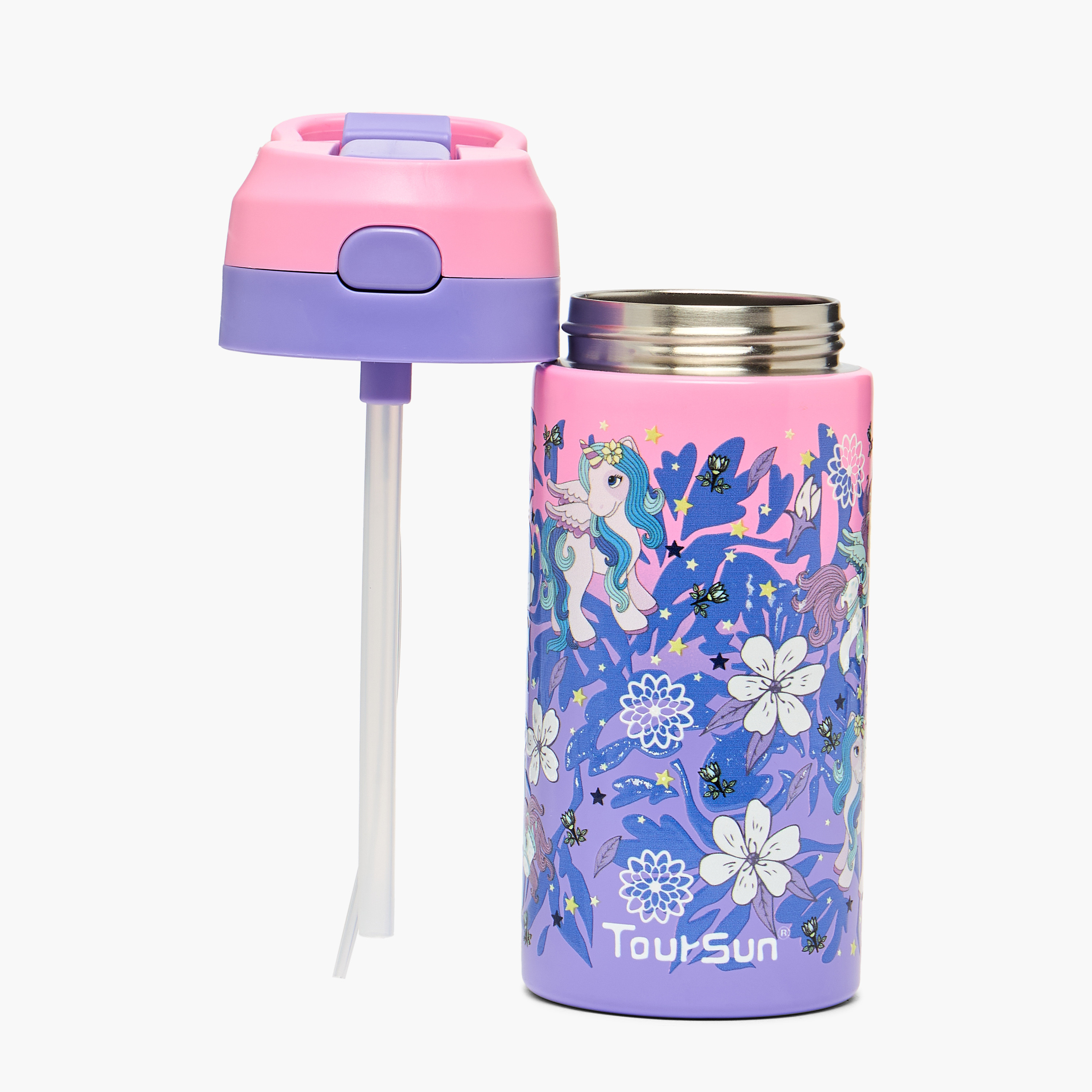 قارورة مياه ستانلس ستيل بطبعات زهور مع فوّهة - 320 مل-school-waterbottles-image-2