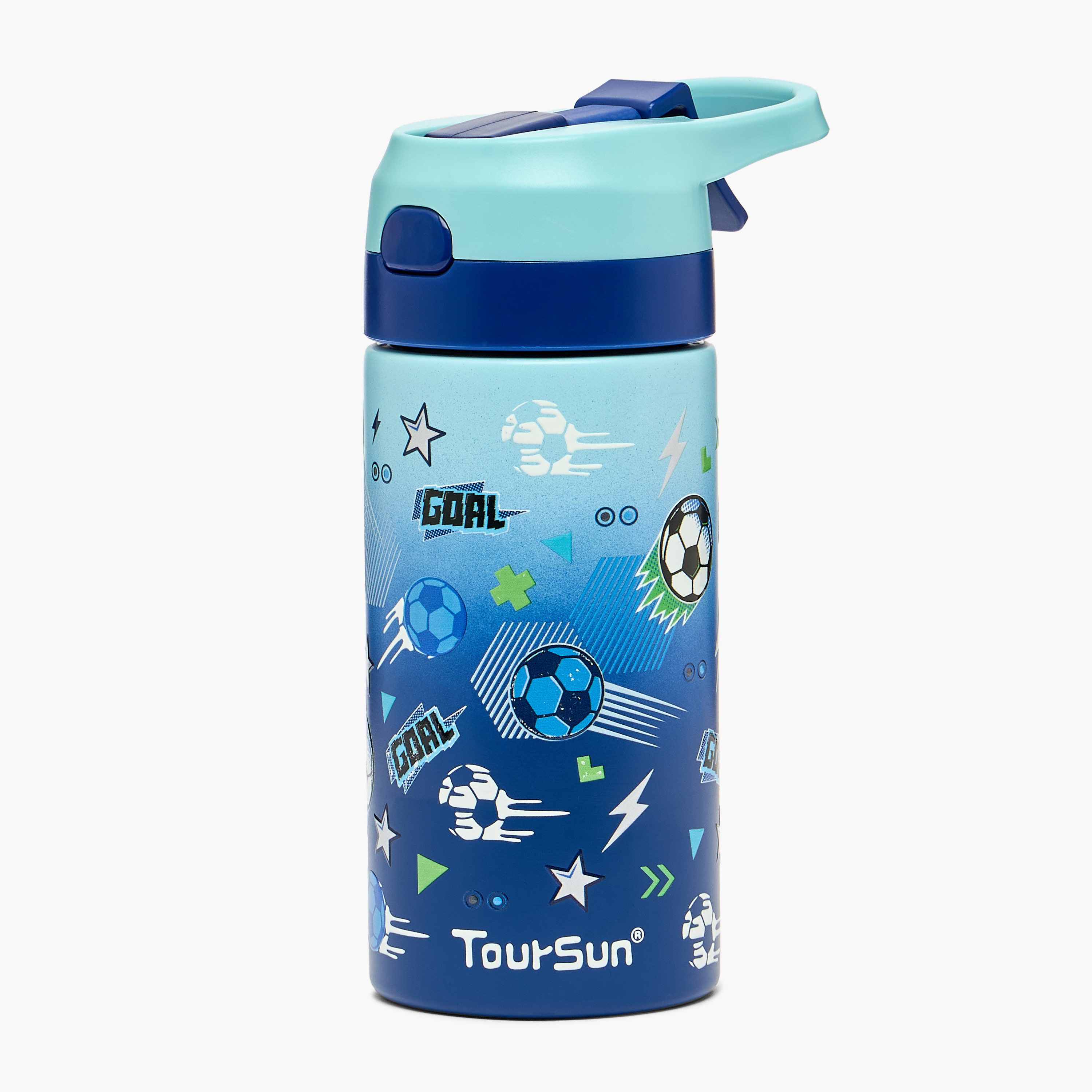 قارورة مياه ستانلس ستيل بطبعات كرة قدم مع فوّهة - 320 مل-school-waterbottles-image-1