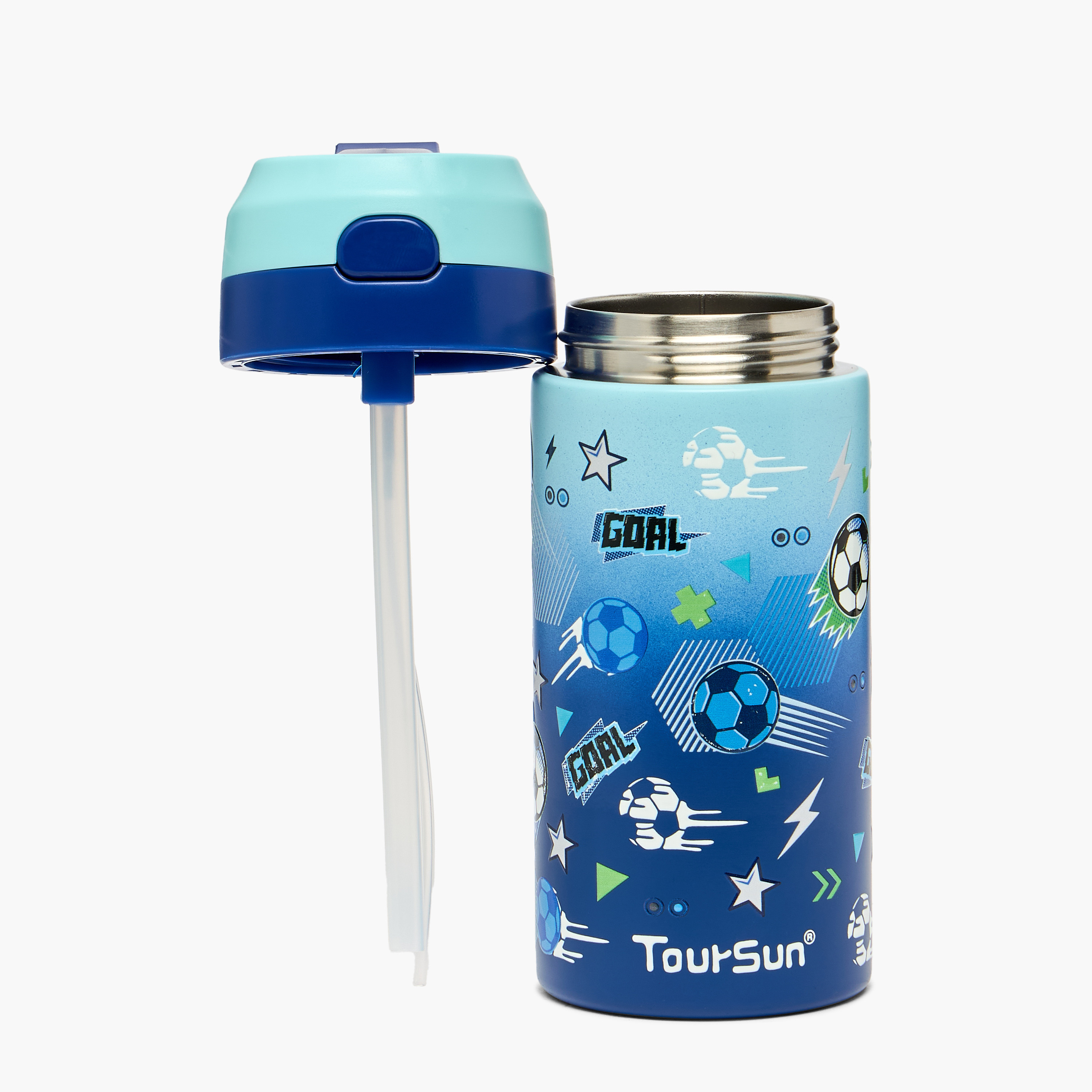 قارورة مياه ستانلس ستيل بطبعات كرة قدم مع فوّهة - 320 مل-school-waterbottles-image-2
