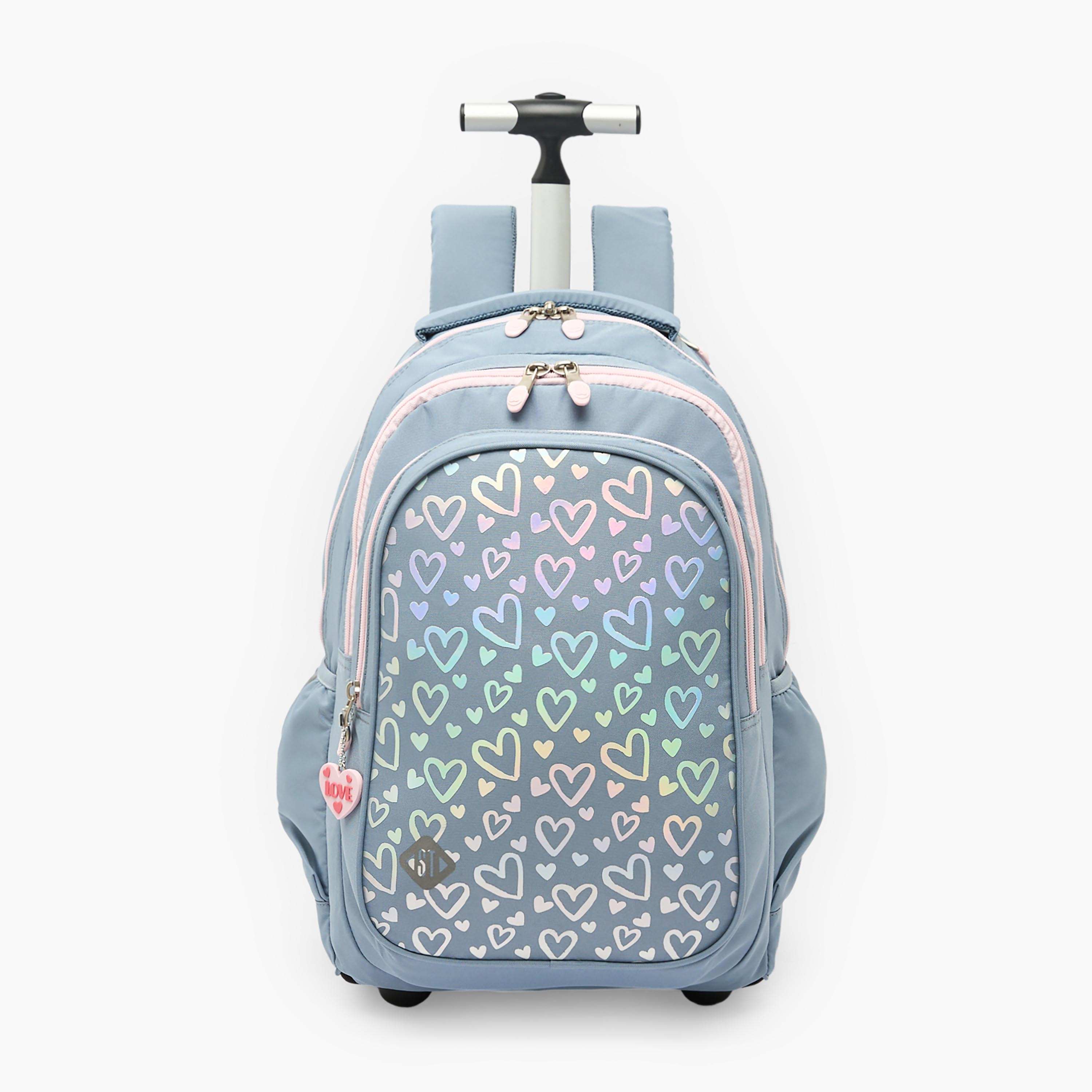 شنطة ترولي بطبعات قلوب ومقبض سحب 8-13 سنوات للبنات من سانت رايت - 18 بوصة-school-bagsandbackpacks-trolleybags-image-1