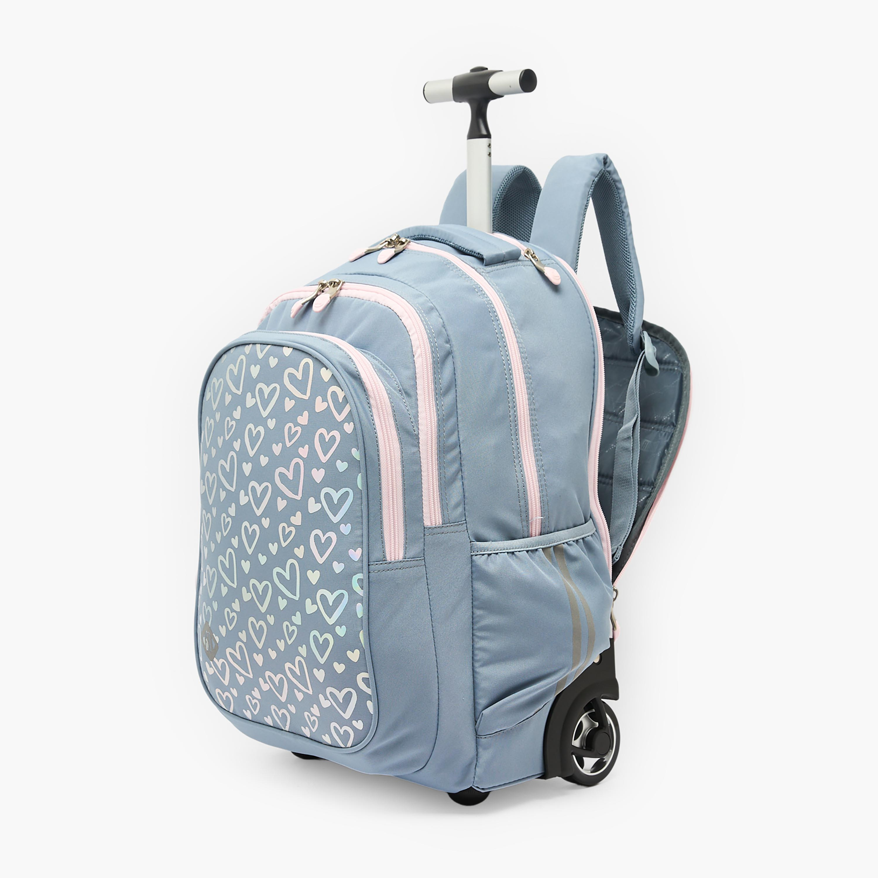 شنطة ترولي بطبعات قلوب ومقبض سحب 8-13 سنوات للبنات من سانت رايت - 18 بوصة-school-bagsandbackpacks-trolleybags-image-2