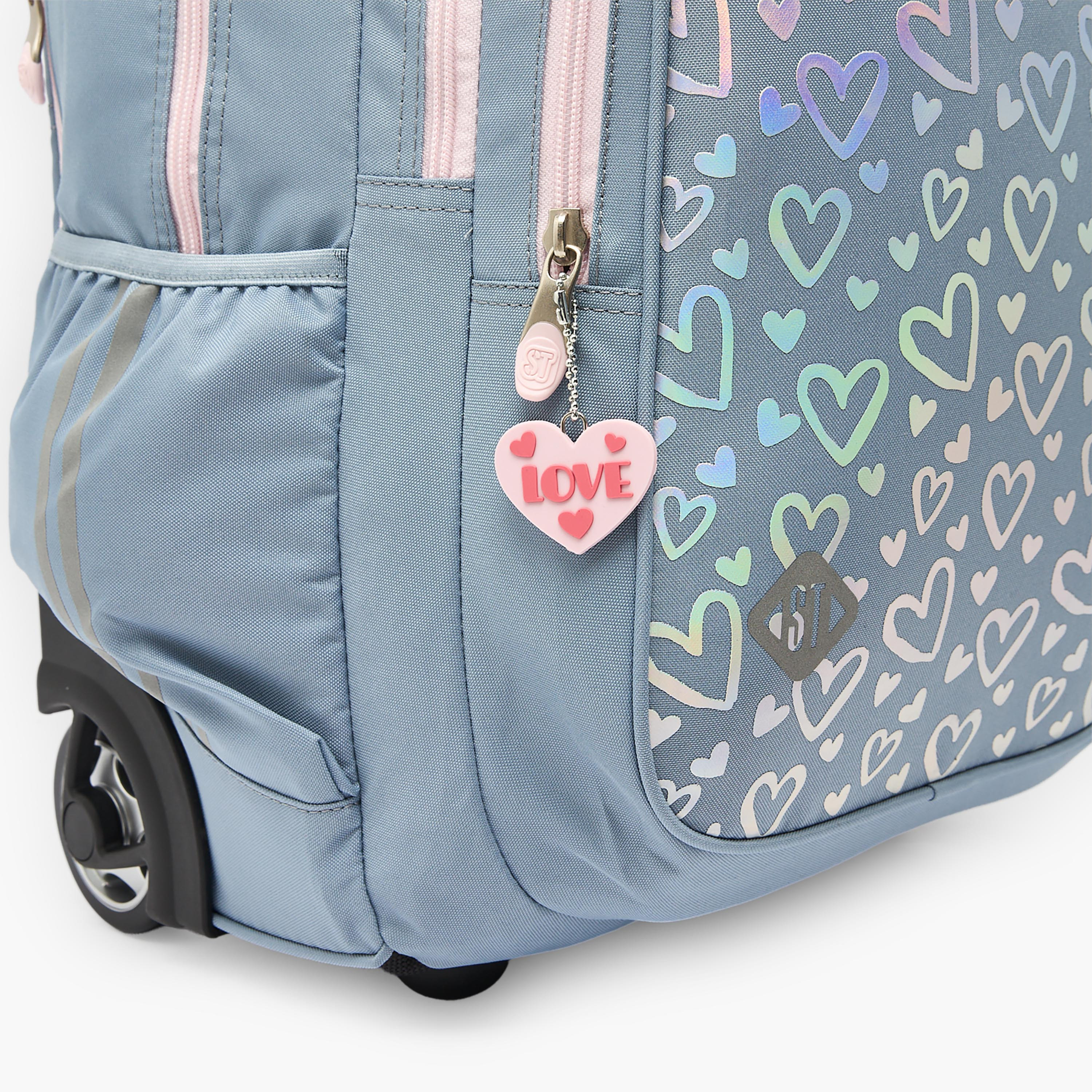 شنطة ترولي بطبعات قلوب ومقبض سحب 8-13 سنوات للبنات من سانت رايت - 18 بوصة-school-bagsandbackpacks-trolleybags-image-6