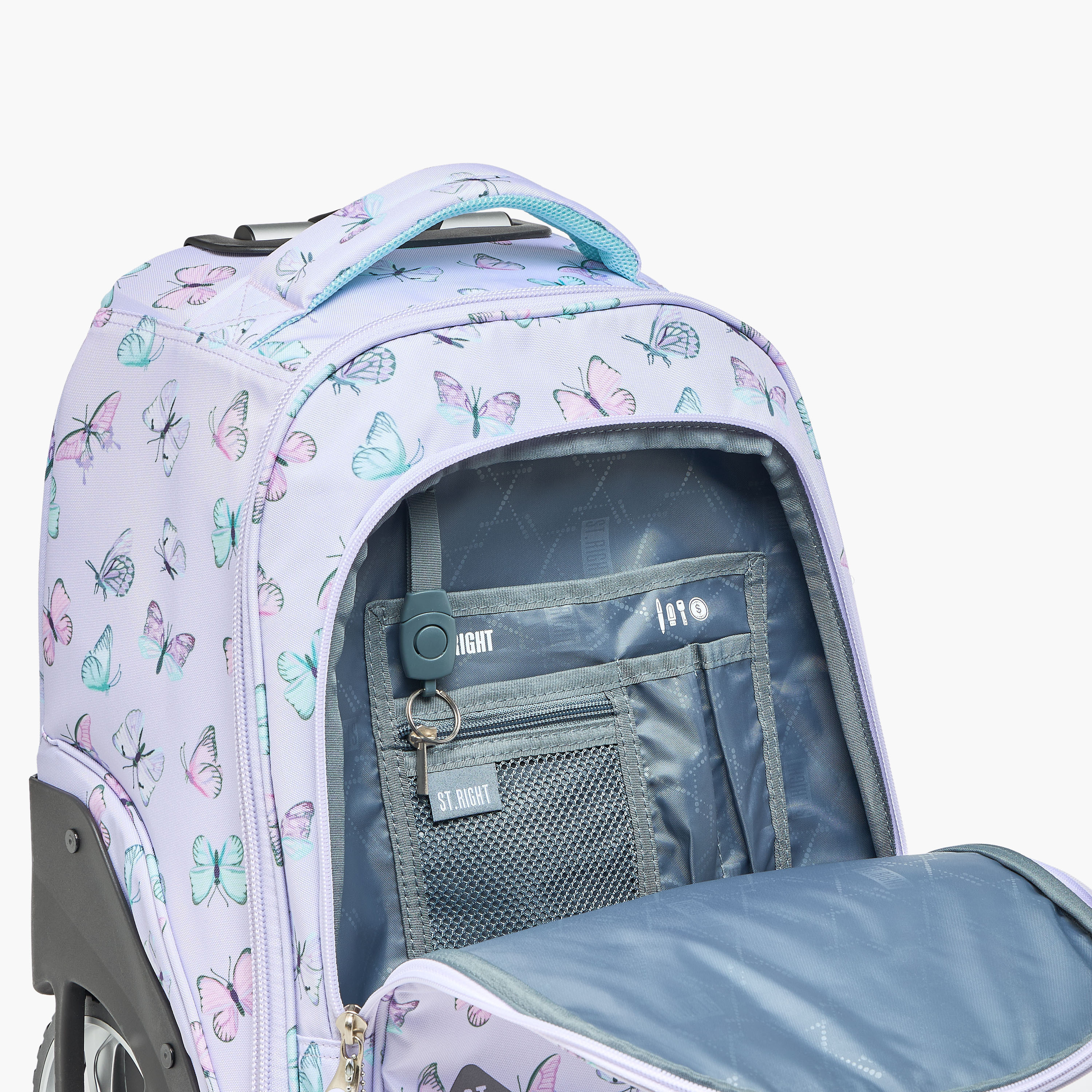 شنطة ترولي بمقبض قابل للسحب وطبعات فراشات للبنات بعمر 8-13 سنة من سانت رايت - 18 بوصة-school-bagsandbackpacks-trolleybags-image-4