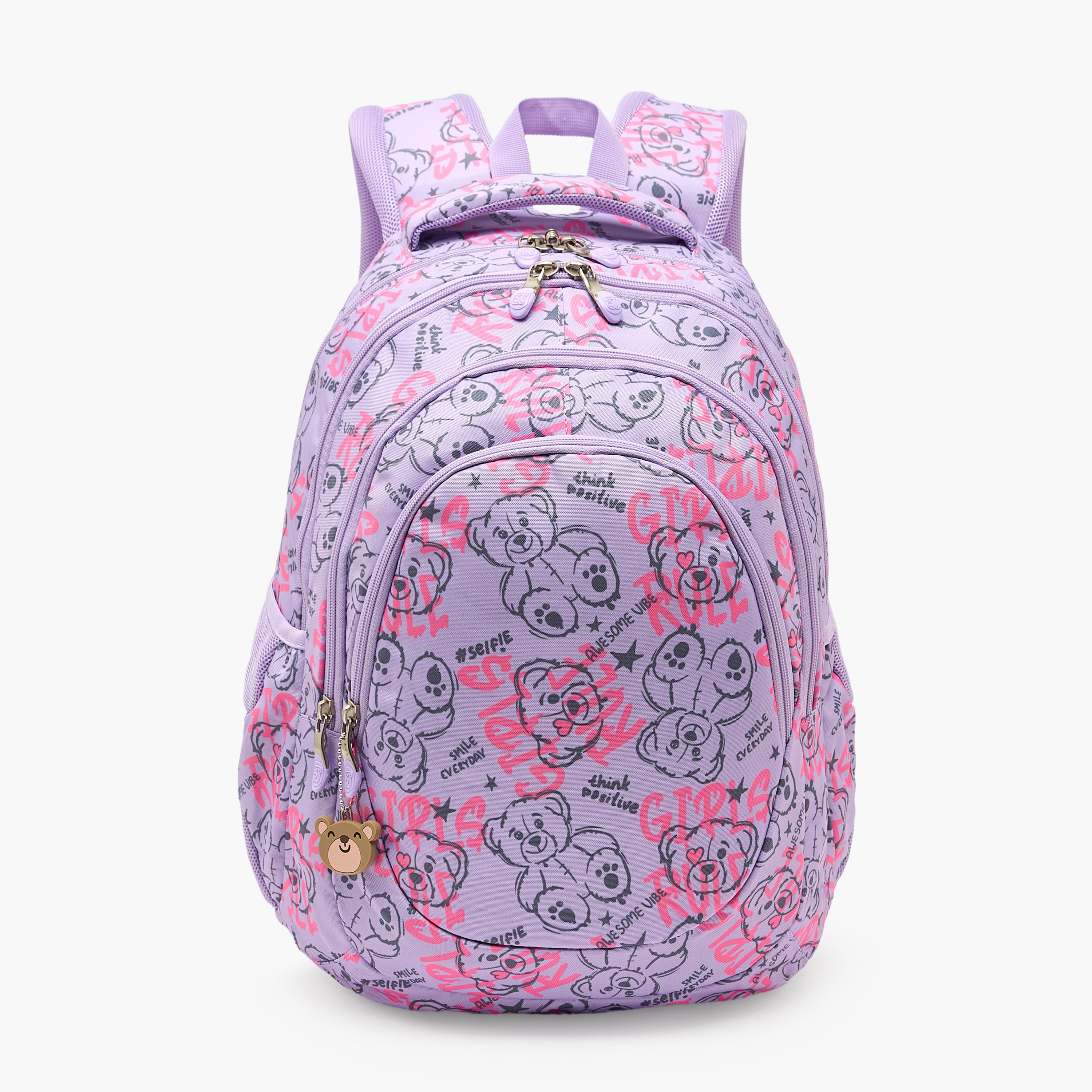 شنطة ظهر بطبعات دب وحمالات كتف مبطنة للبنات 8-13 سنوات من سانت رايت - 18 بوصة-school-bagsandbackpacks-backpacks-image-1