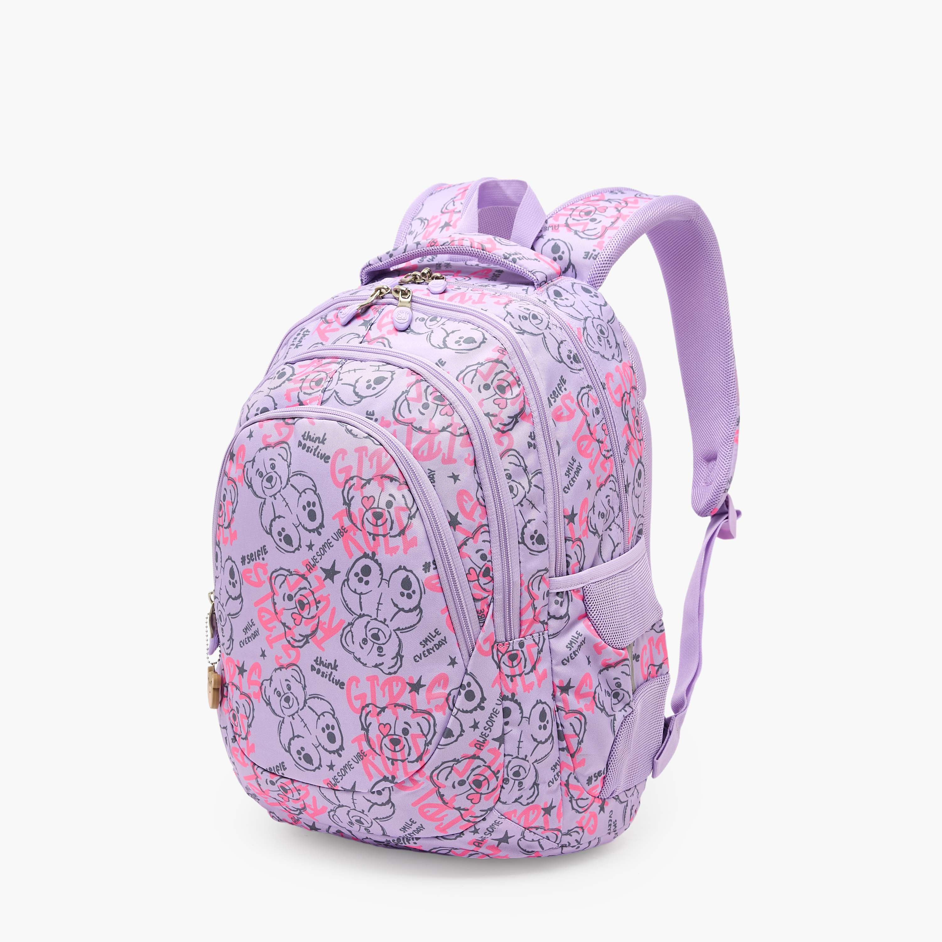 شنطة ظهر بطبعات دب وحمالات كتف مبطنة للبنات 8-13 سنوات من سانت رايت - 18 بوصة-school-bagsandbackpacks-backpacks-image-2