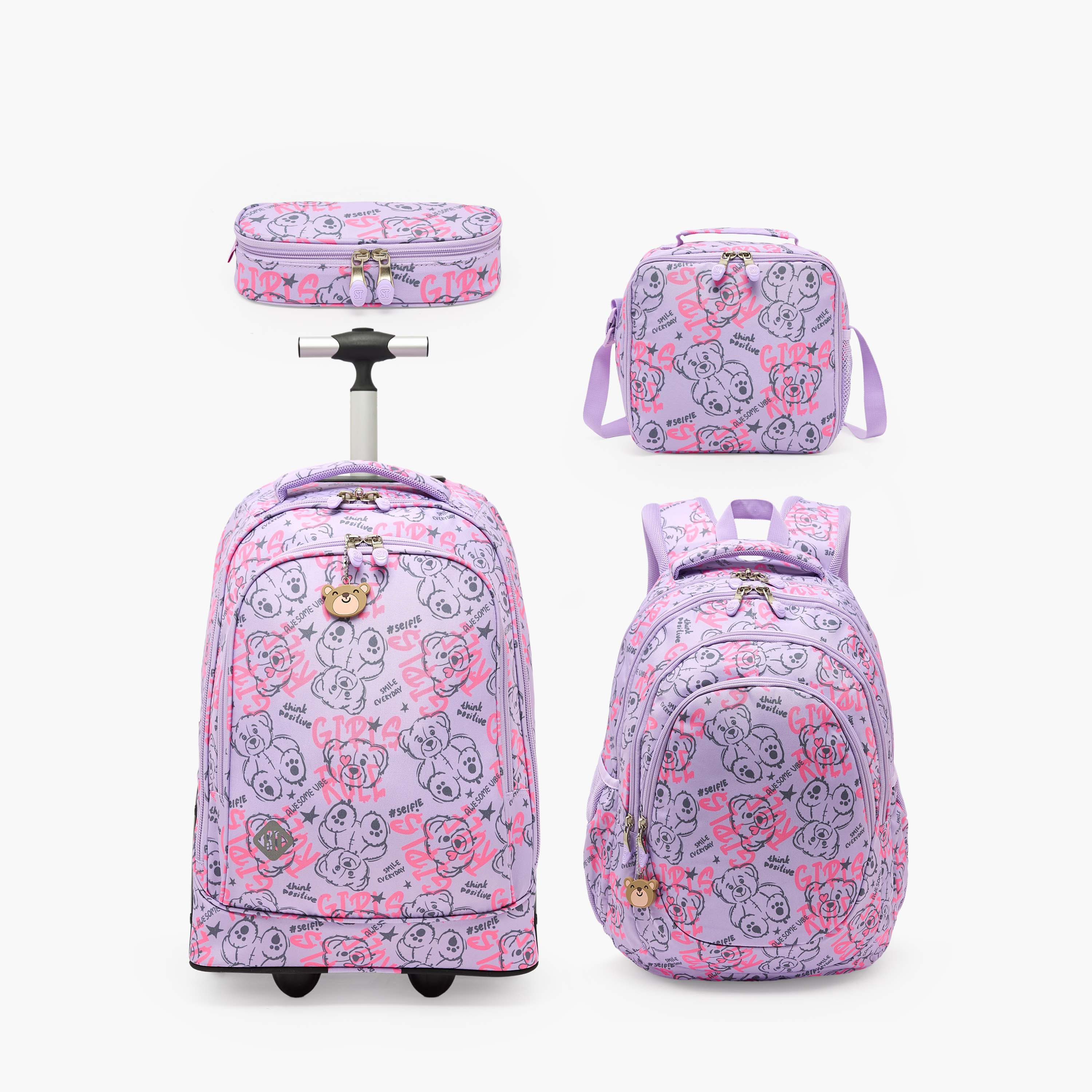 شنطة ترولي بطبعة دب للبنات من 8 إلى 13 سنة مع مقبض قابل للسحب - 18 بوصة-school-bagsandbackpacks-trolleybags-image-11