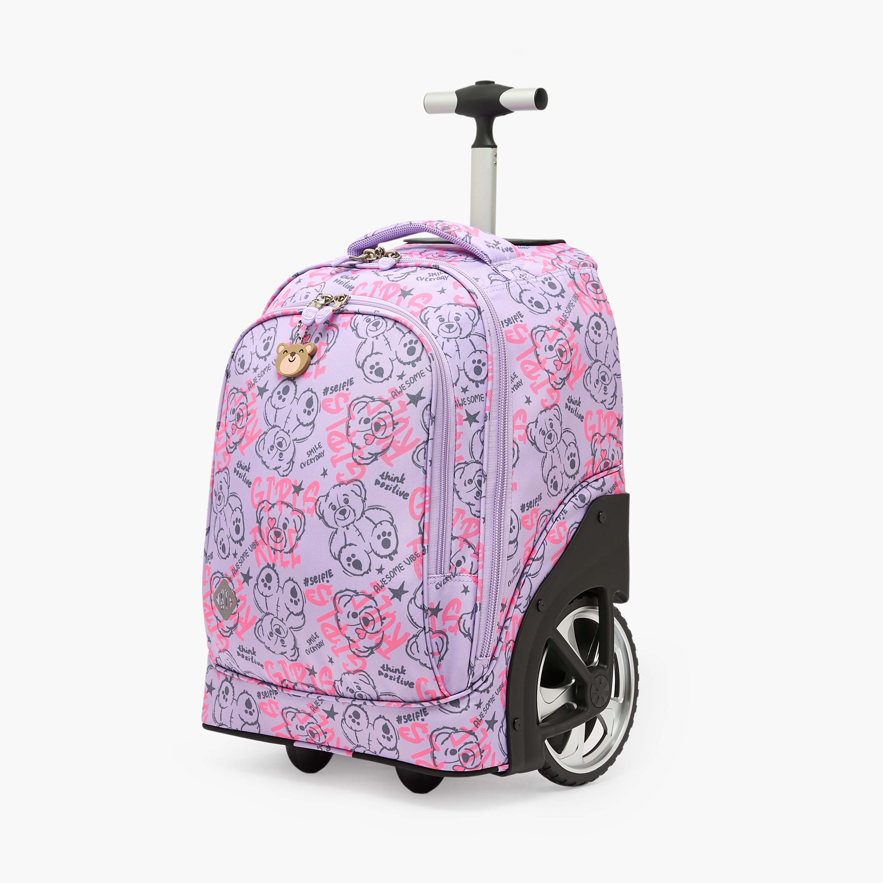 شنطة ترولي بطبعة دب للبنات من 8 إلى 13 سنة مع مقبض قابل للسحب - 18 بوصة-school-bagsandbackpacks-trolleybags-image-2