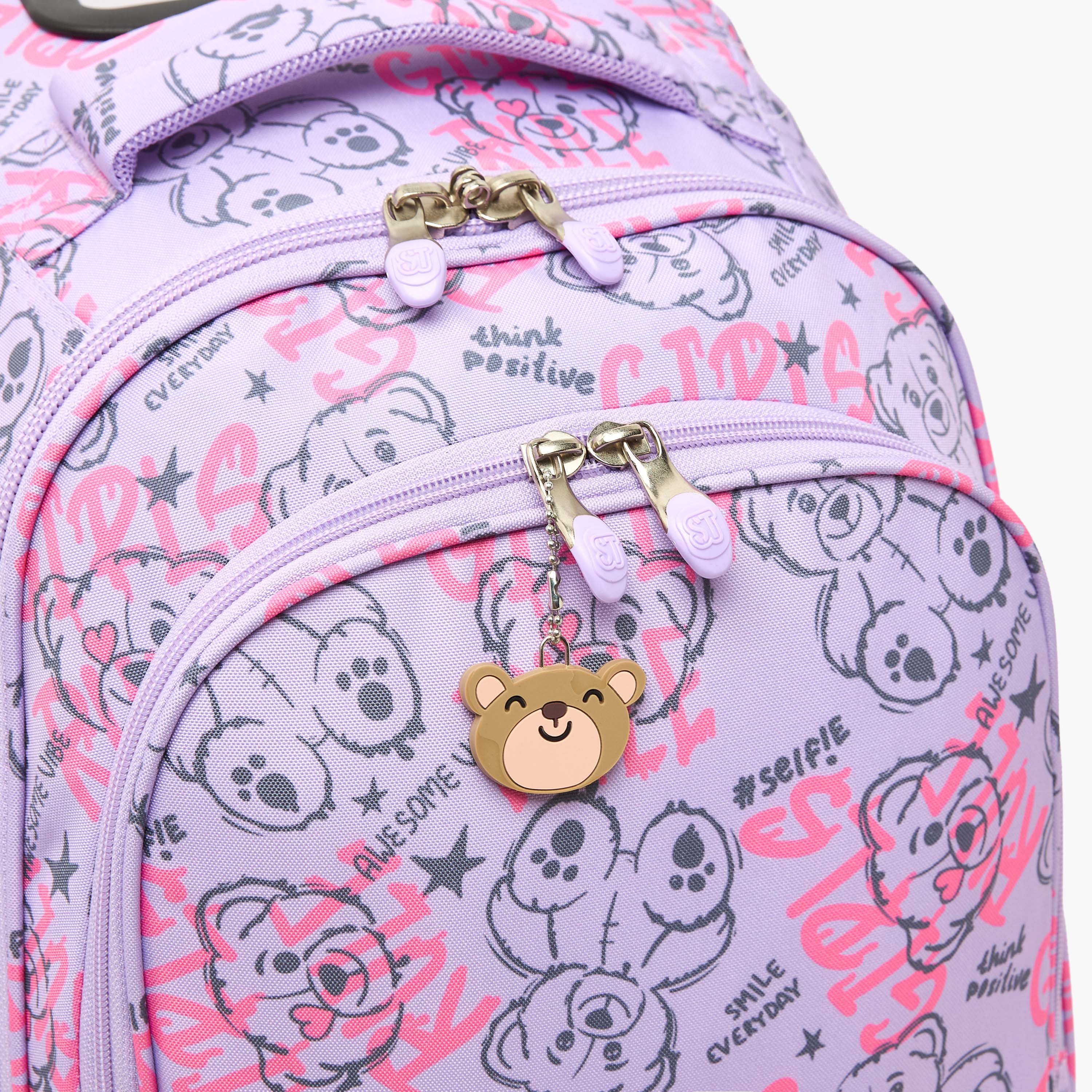 شنطة ترولي بطبعة دب للبنات من 8 إلى 13 سنة مع مقبض قابل للسحب - 18 بوصة-school-bagsandbackpacks-trolleybags-image-3