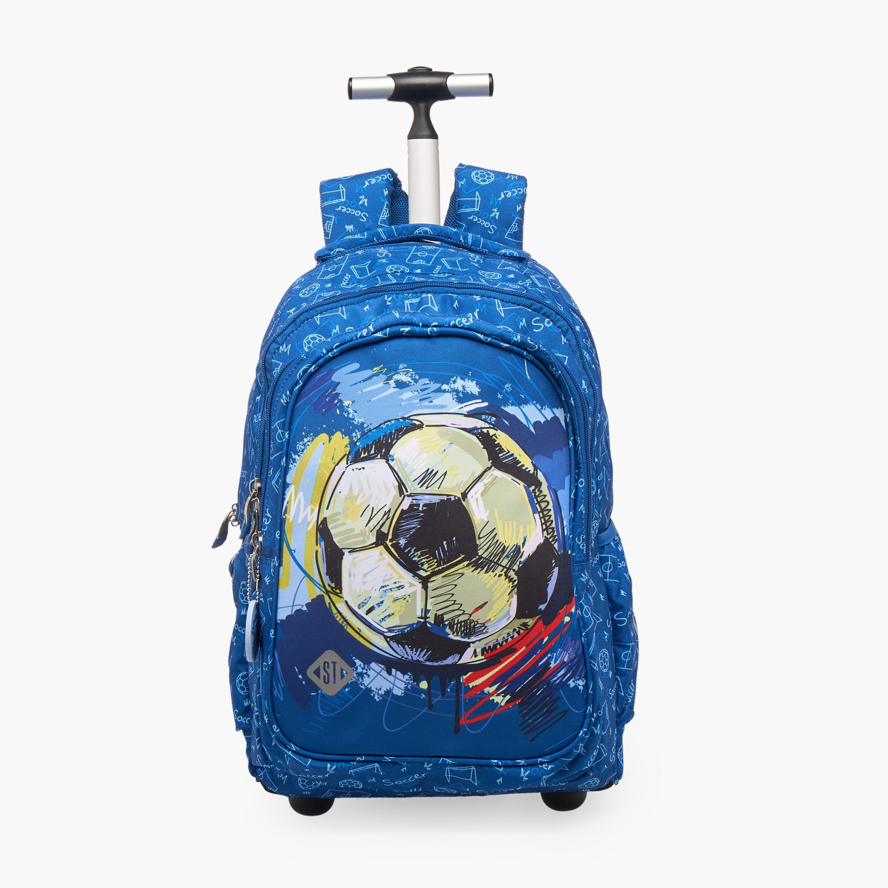 St.Right Football Print Trolley Backpack for Boys 8-13 Years with Retractable Handle - 18 inches-school-bagsandbackpacks-trolleybags-image-1