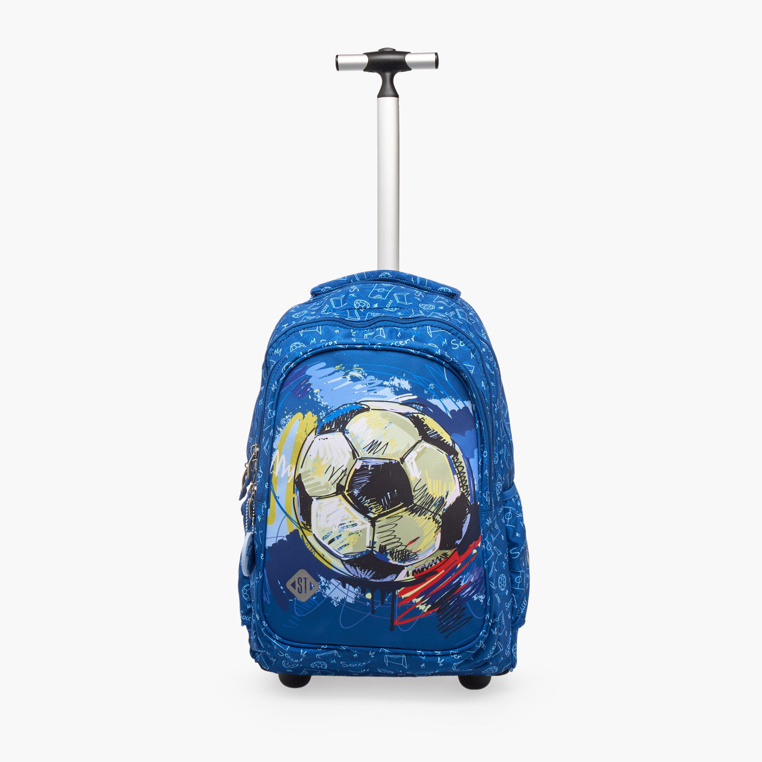 St.Right Football Print Trolley Backpack for Boys 8-13 Years with Retractable Handle - 18 inches-school-bagsandbackpacks-trolleybags-image-3