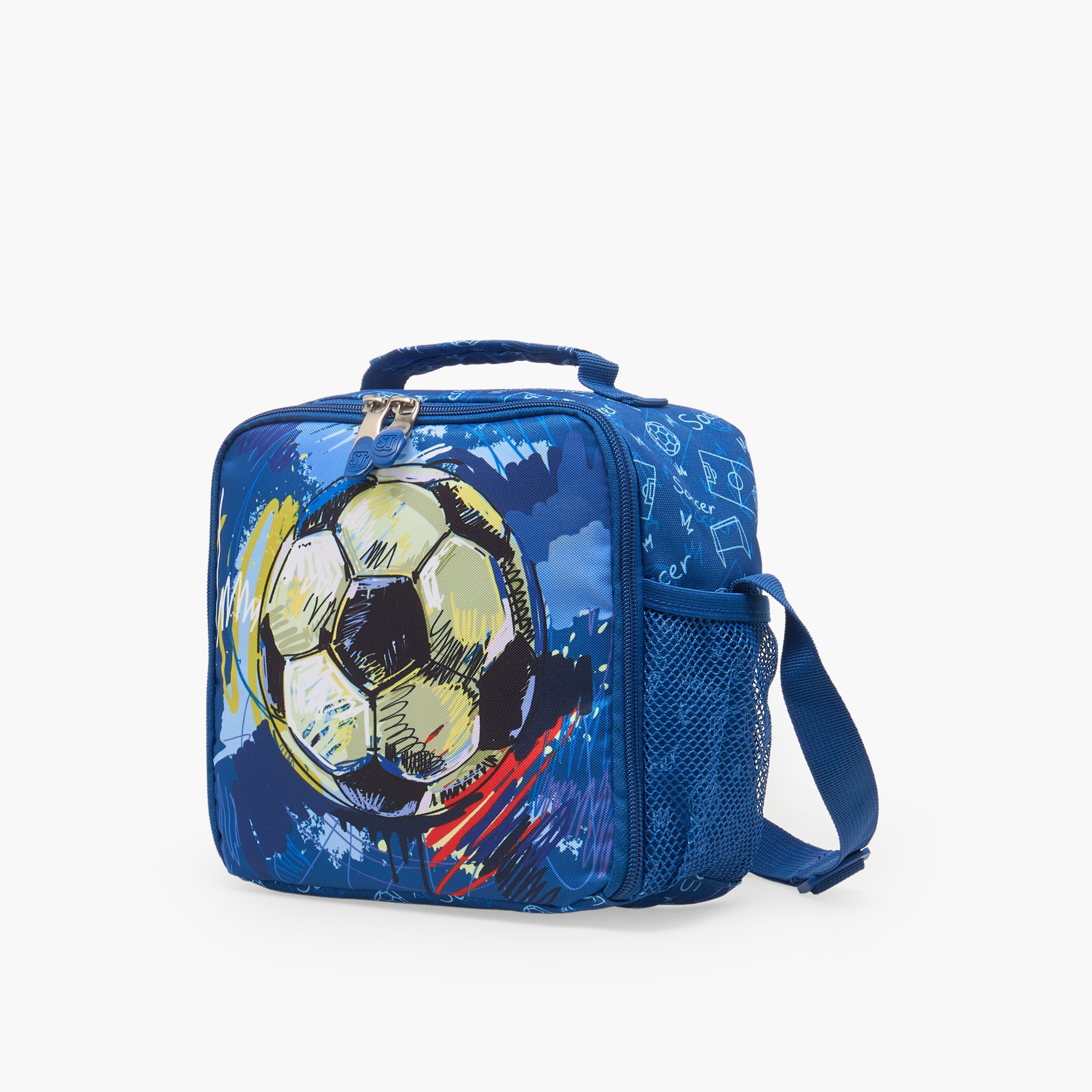 شنطة غداء بطبعات كرة القدم وحمالات قابلة للتعديل للأولاد من 8 - 13 سنة من سانت رايت-school-lunchessentials-lunchbags-image-2