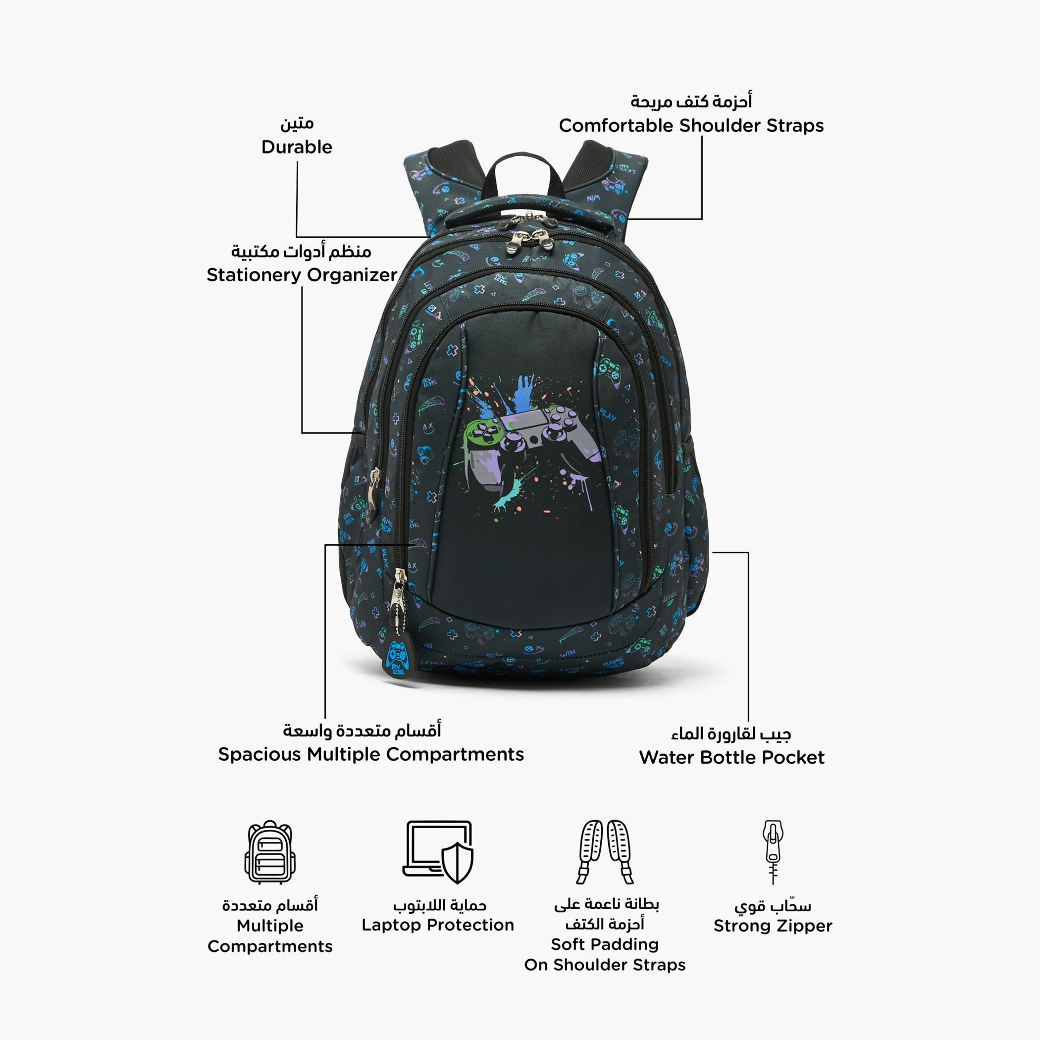 St.Right Controller Print Backpack for Boys 8-13 Years with Padded Straps - 18 inch-school-bagsandbackpacks-backpacks-image-2