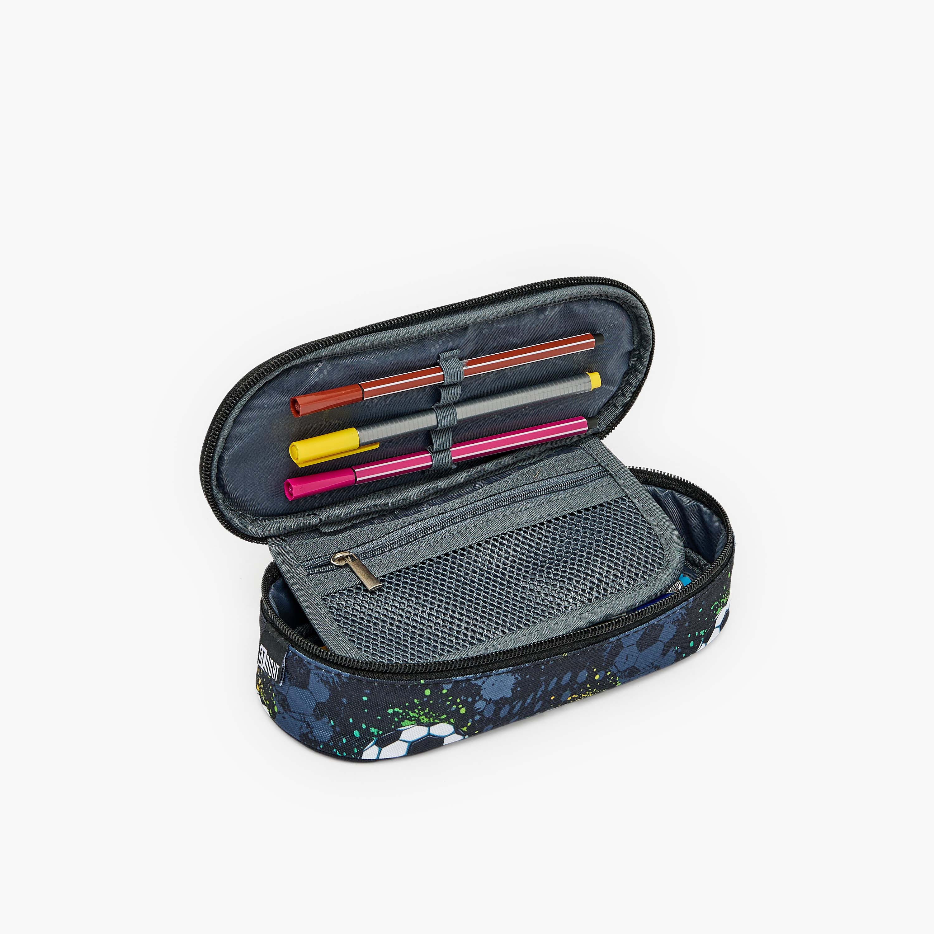 مقلمة بطبعات كرة القدم وبسحاب من سانت رايت-school-stationery-pencilcases-image-5