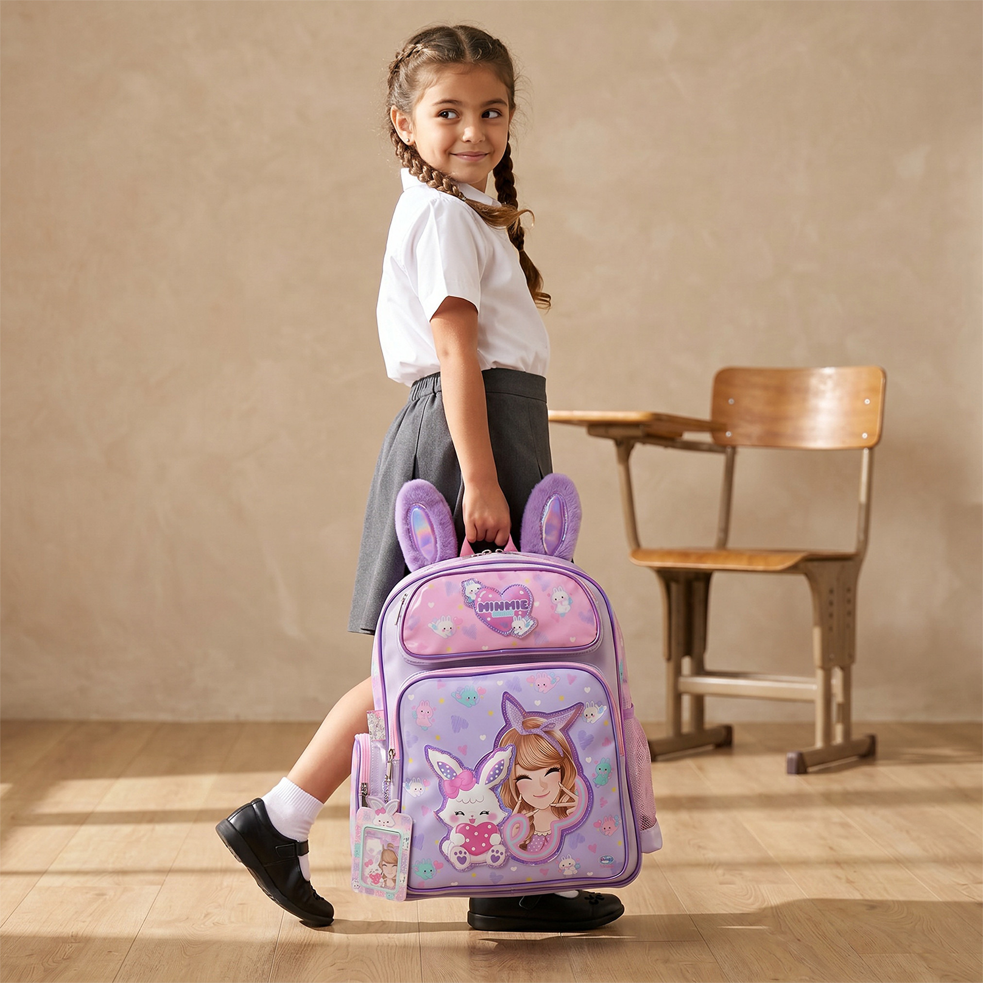Minmie Printed Backpack for Girls 5-8 Years with Adjustable Shoulder Straps - 16 inches-school-bagsandbackpacks-backpacks-image-3