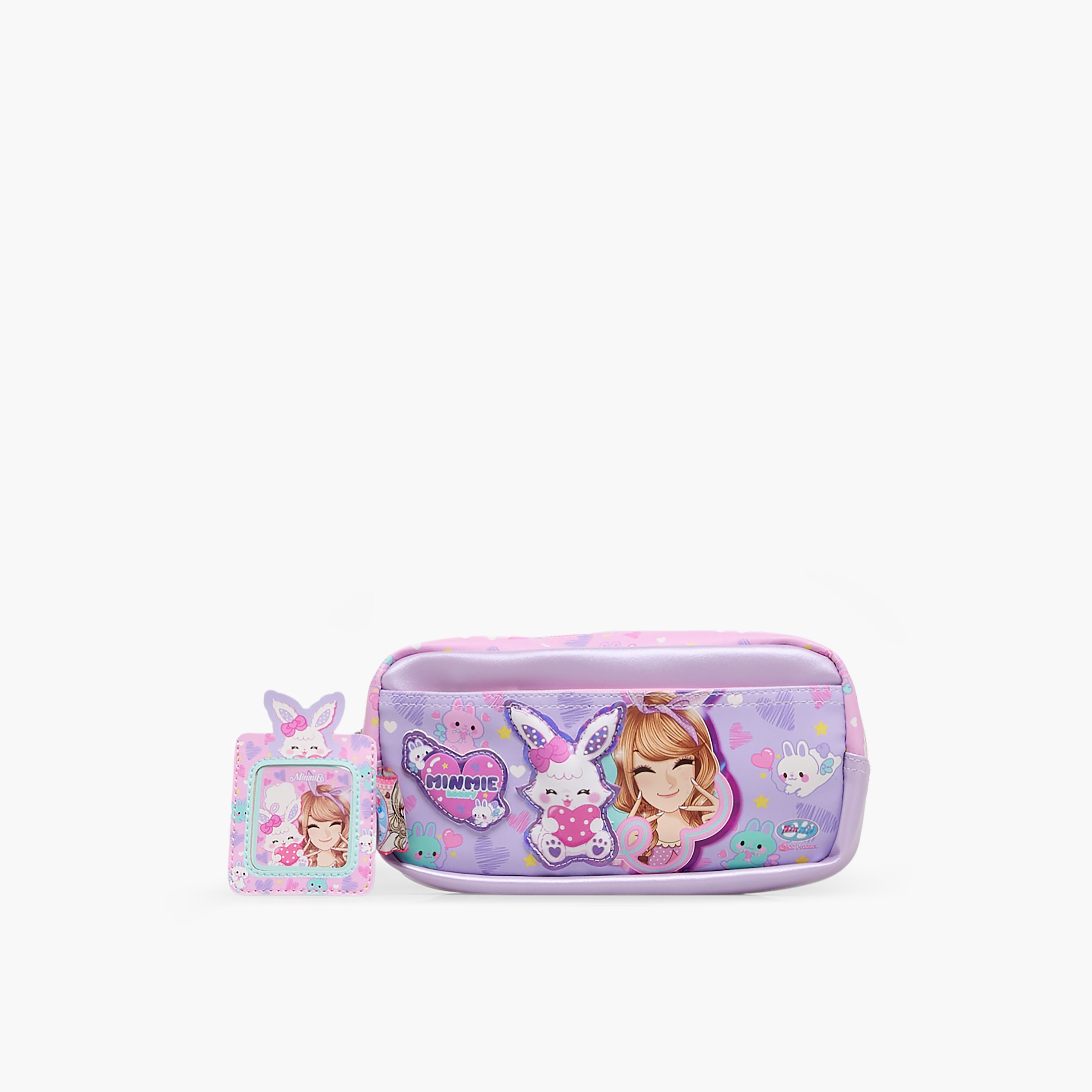 Minmie Bunny Print Pencil Pouch with Zip Closure-school-stationery-pencilcases-image-1