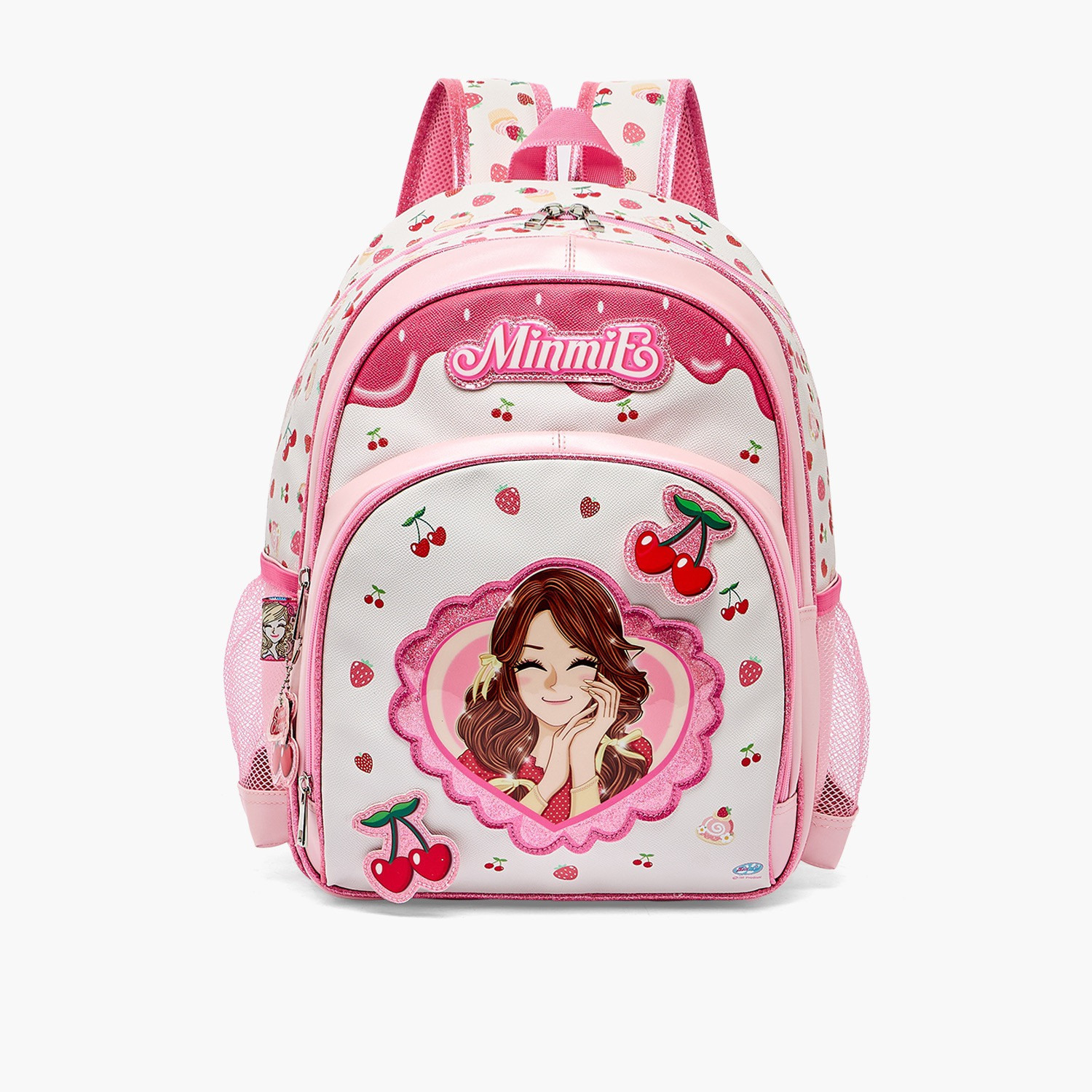 Minmie Cherry Print Backpack for Girls 5-8 Years with Adjustable Shoulder Straps - 16 inches-school-bagsandbackpacks-backpacks-image-1