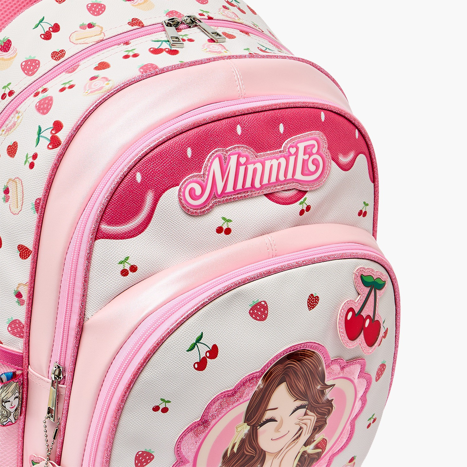 Minmie Cherry Print Backpack for Girls 5-8 Years with Adjustable Shoulder Straps - 16 inches-school-bagsandbackpacks-backpacks-image-5