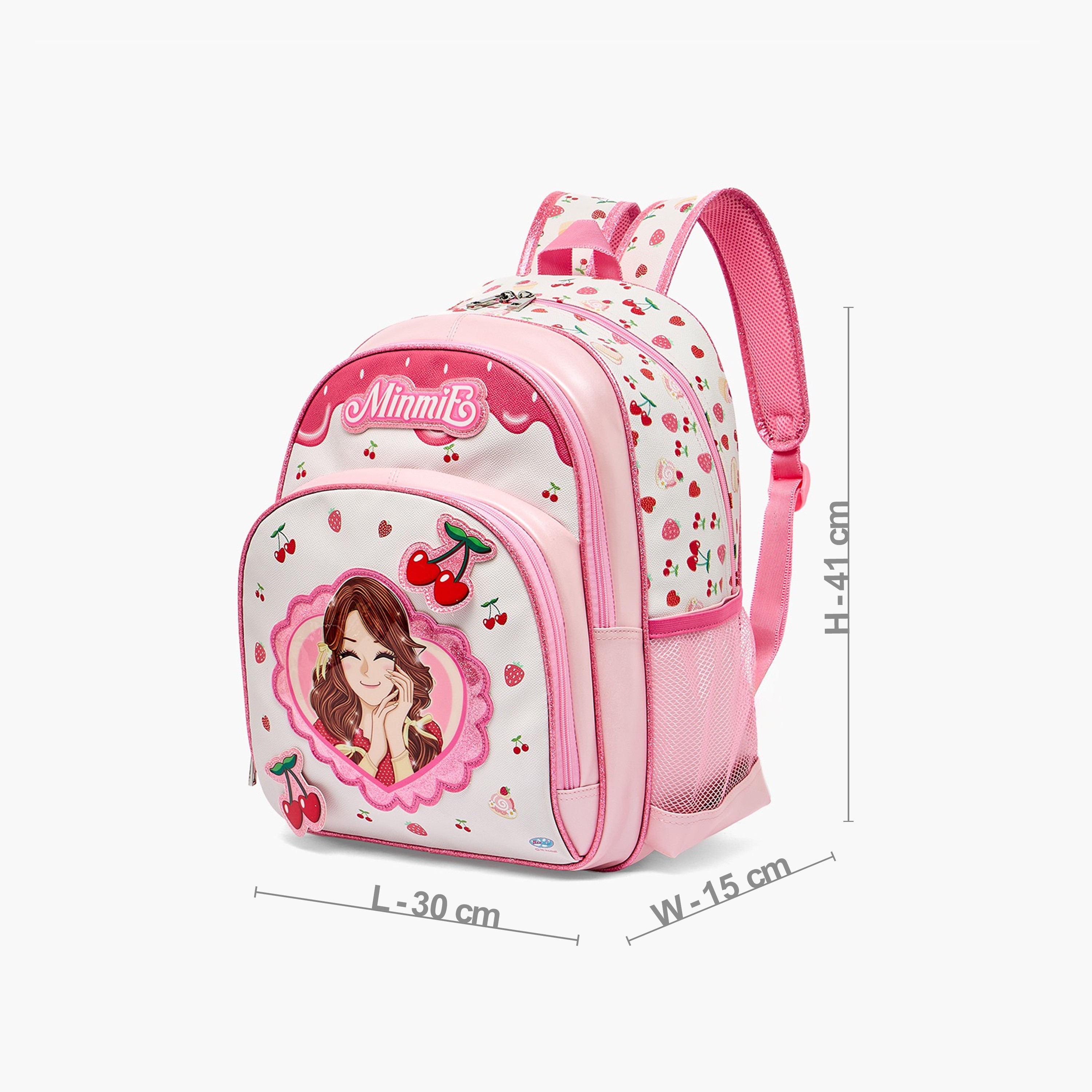 Minmie Cherry Print Backpack for Girls 5-8 Years with Adjustable Shoulder Straps - 16 inches-school-bagsandbackpacks-backpacks-image-7
