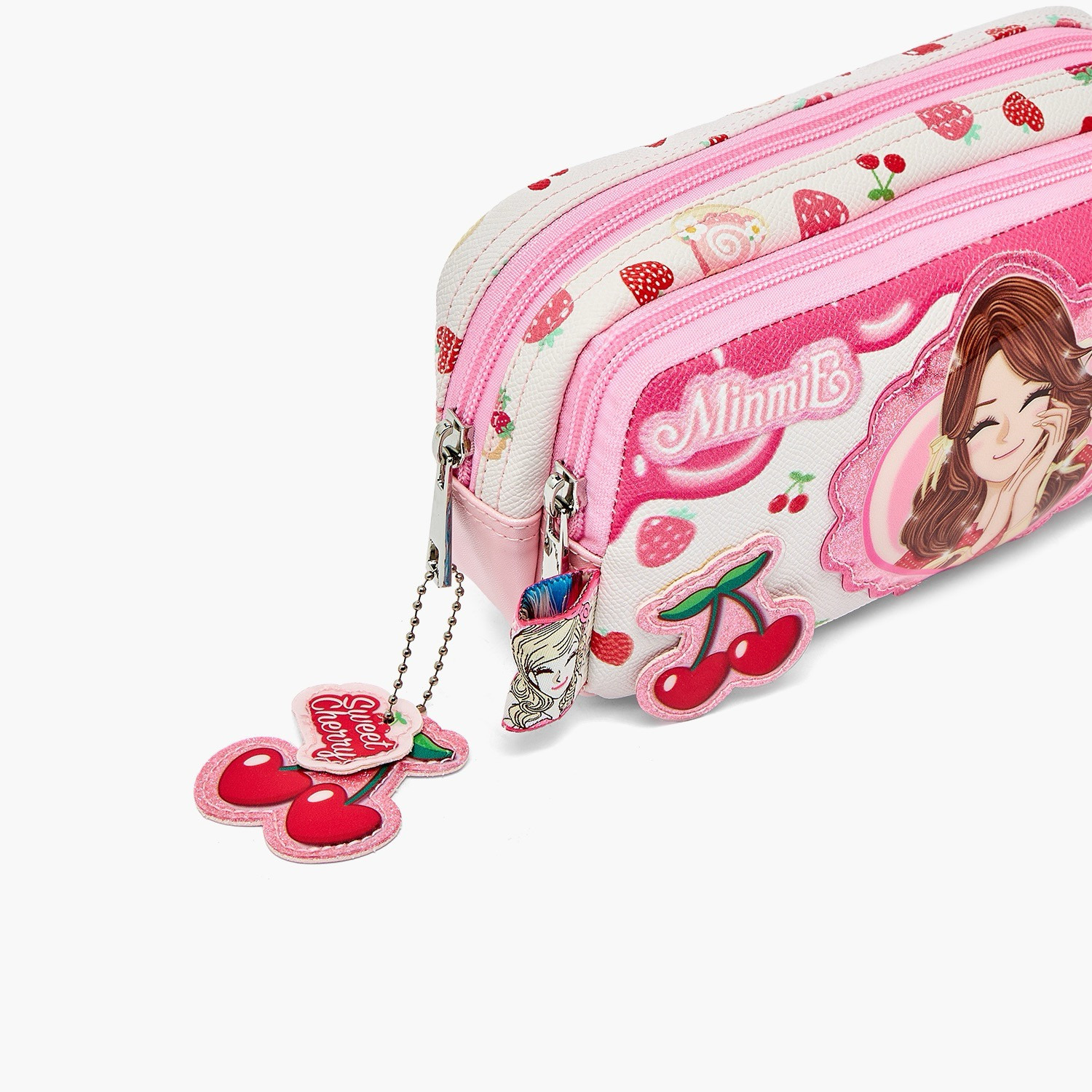 Minmie Cherry Print Pencil Pouch with 2 Compartments-school-stationery-pencilcases-image-5