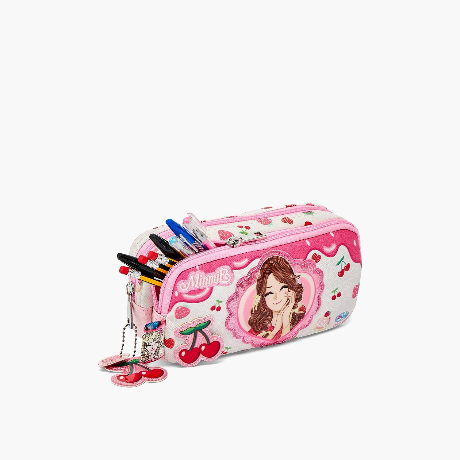 Minmie Cherry Print Pencil Pouch with 2 Compartments-school-stationery-pencilcases-image-7