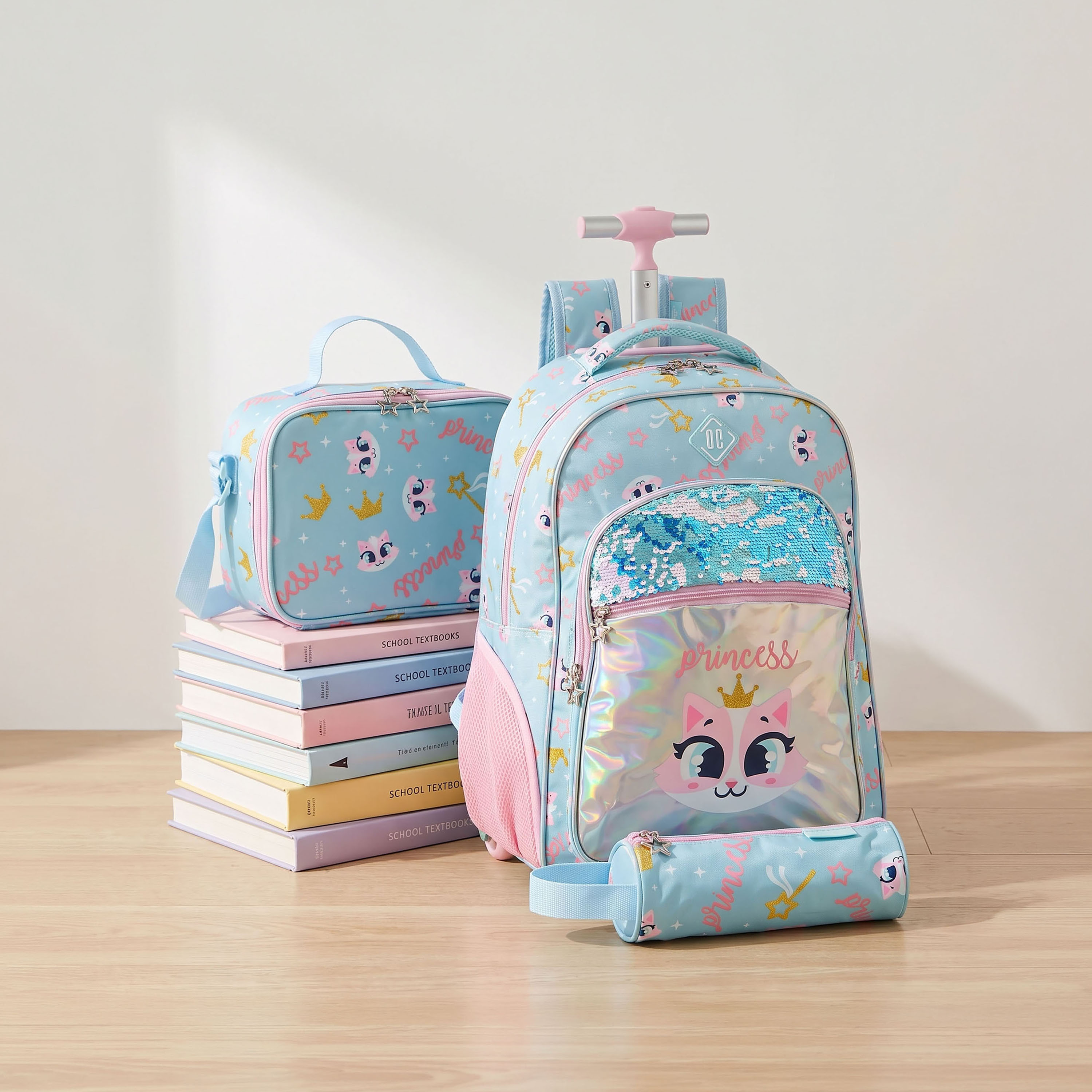 New Expressions Printed 3-Piece Trolley Bag Set for Girls 8-13 Years with Lunch Bag - 18 inches-school-bagsandbackpacks-trolleybags-image-1