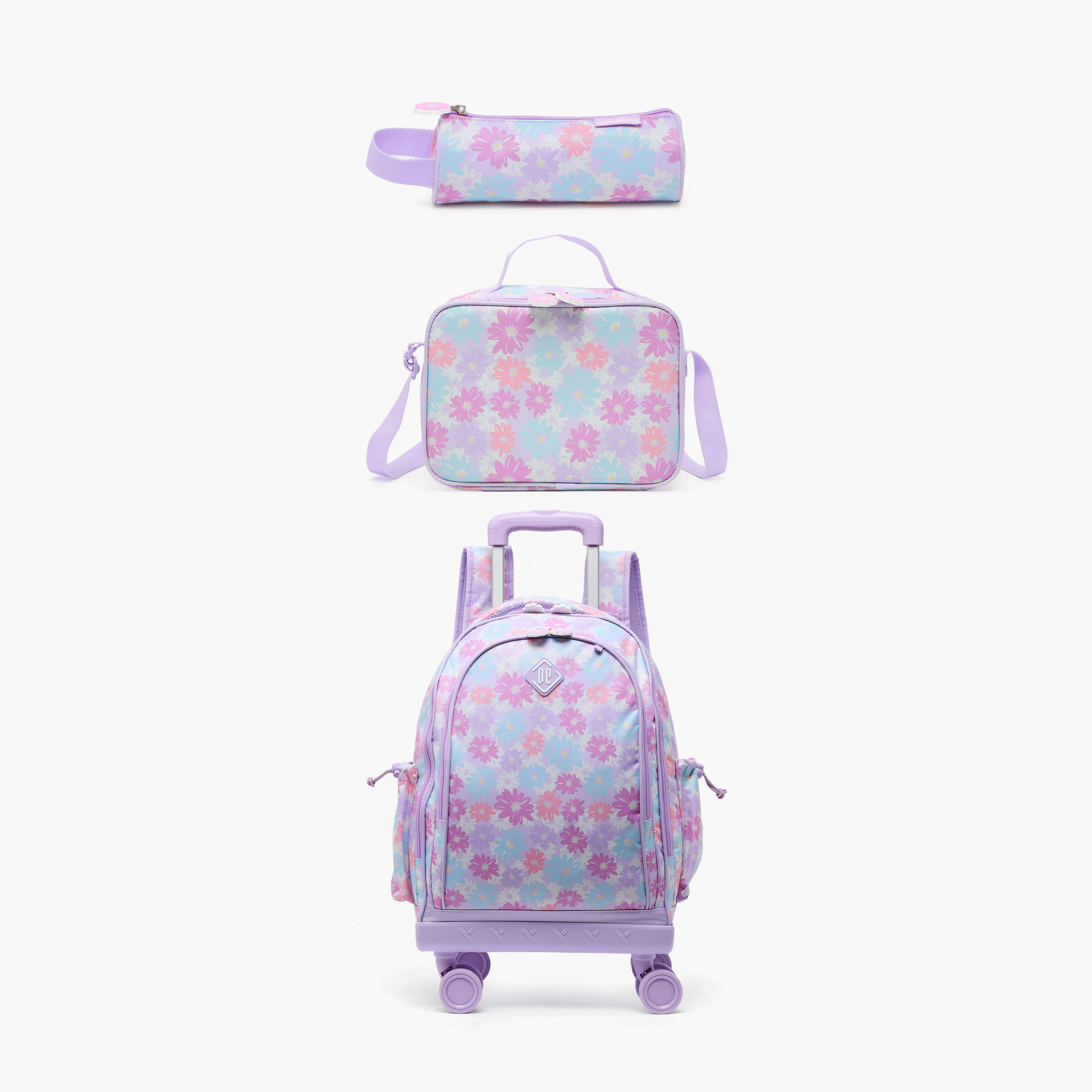 New Expressions Printed 3-Piece Trolley Backpack Set for Girls 8-13 Years with Lunch Bag - 18 inches-school-bagsandbackpacks-trolleybags-image-1
