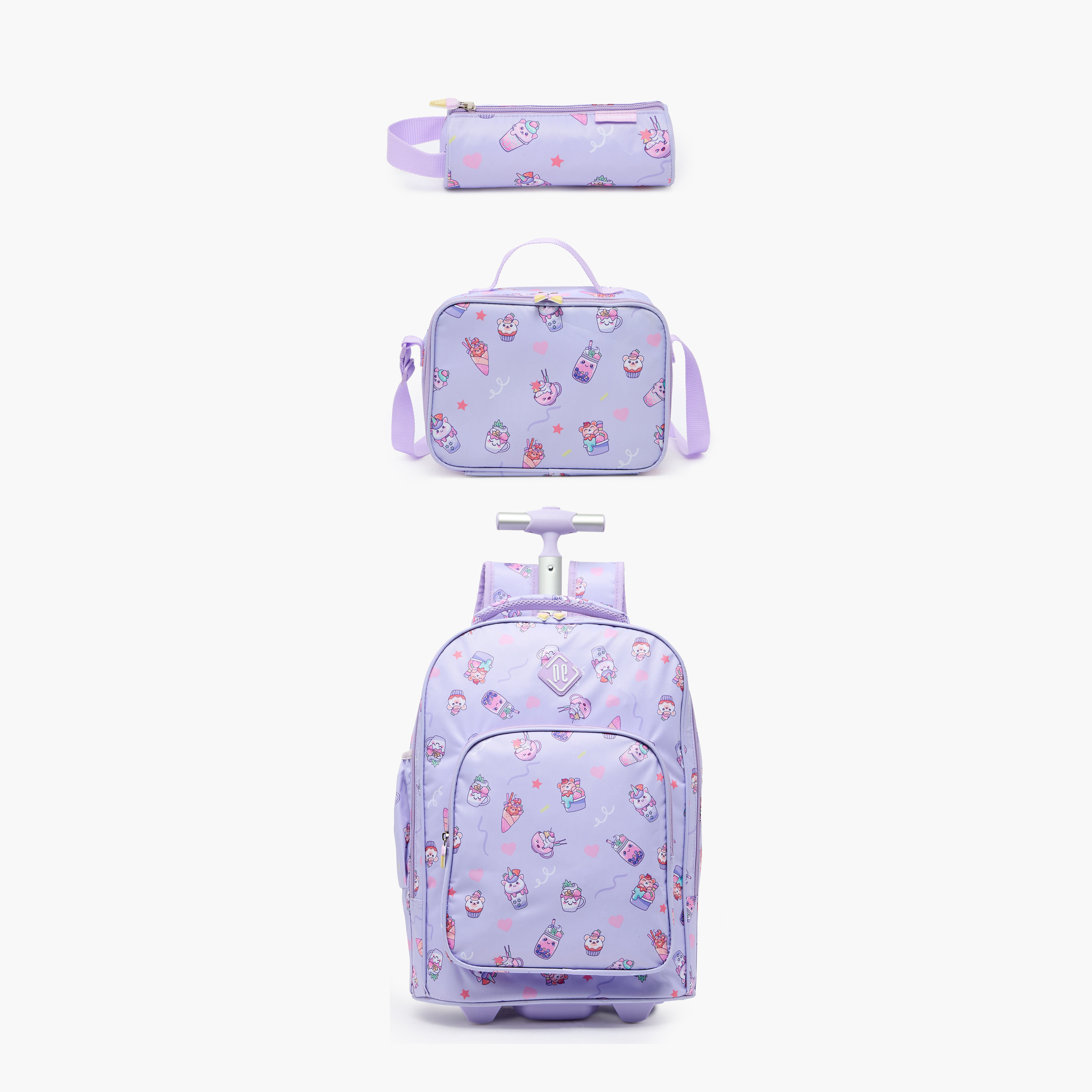 New Expressions Printed 3-Piece Trolley Backpack Set for Girls 8-13 Years with Lunch Bag - 18 inches-school-bagsandbackpacks-trolleybags-image-1