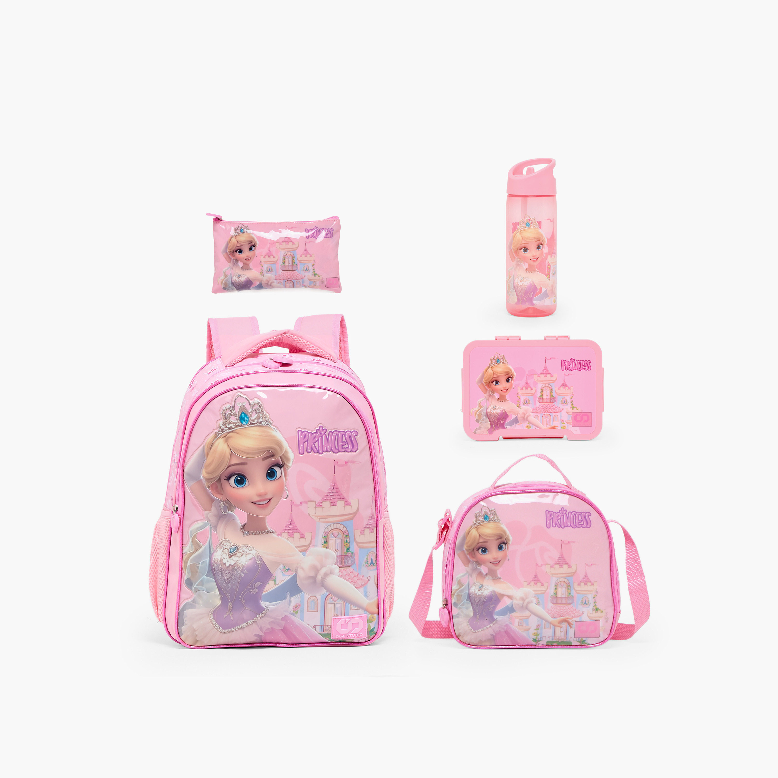 SAMI STUDIO Princess Print 5-Piece Backpack Set for Girls 5-8 Years with Lunch Bag - 16 inches-school-bagsandbackpacks-backpacks-image-1