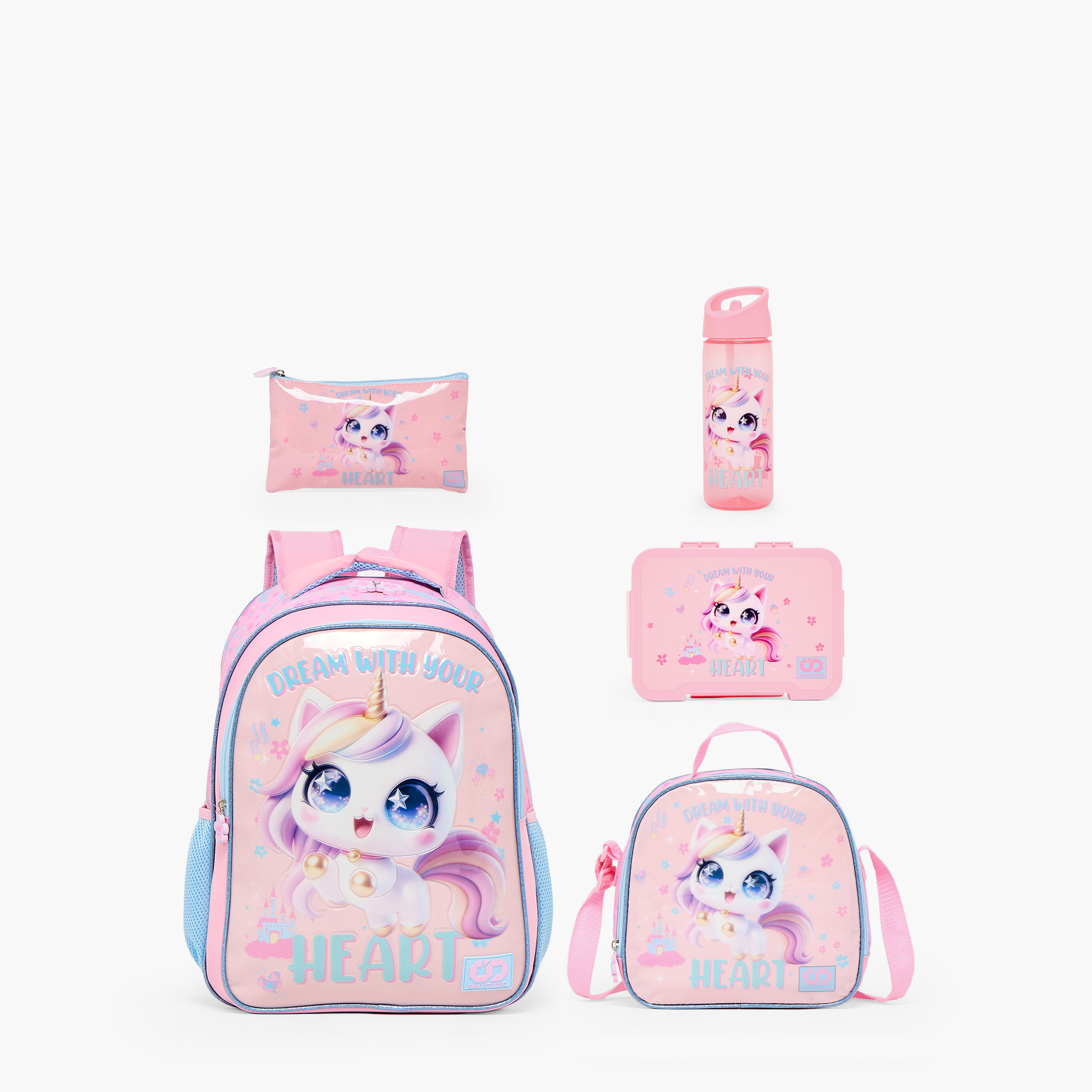 SAMI STUDIO Unicorn Print 5-Piece School Backpack Set for Girls 5-8 Years with Lunch Bag - 16 inches-school-bagsandbackpacks-backpacks-image-1