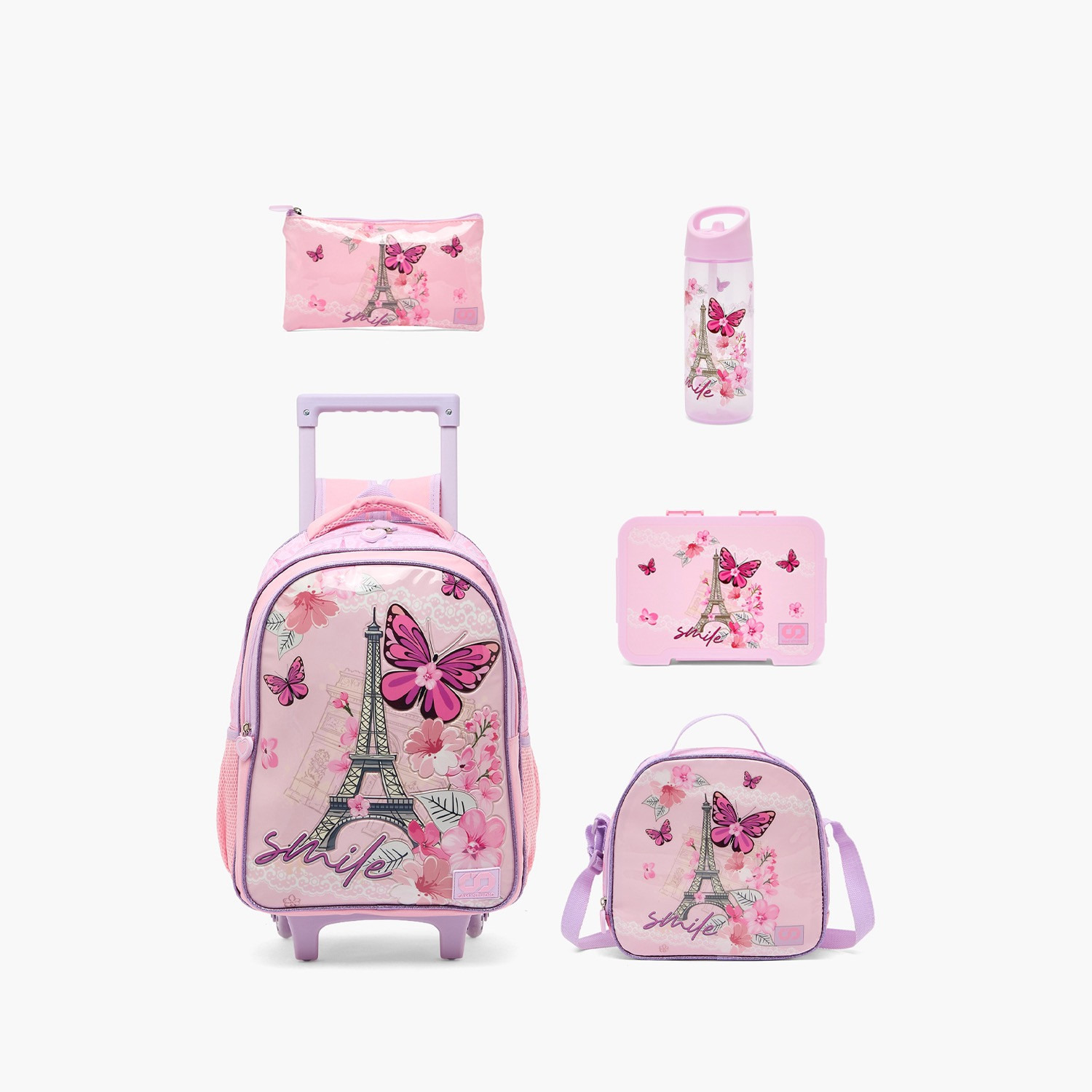 SAMI STUDIO Paris Print 5-Piece School Trolley Bag Set for Girls 5-8 Years with Lunch Box -16 inches-school-bagsandbackpacks-trolleybags-image-1