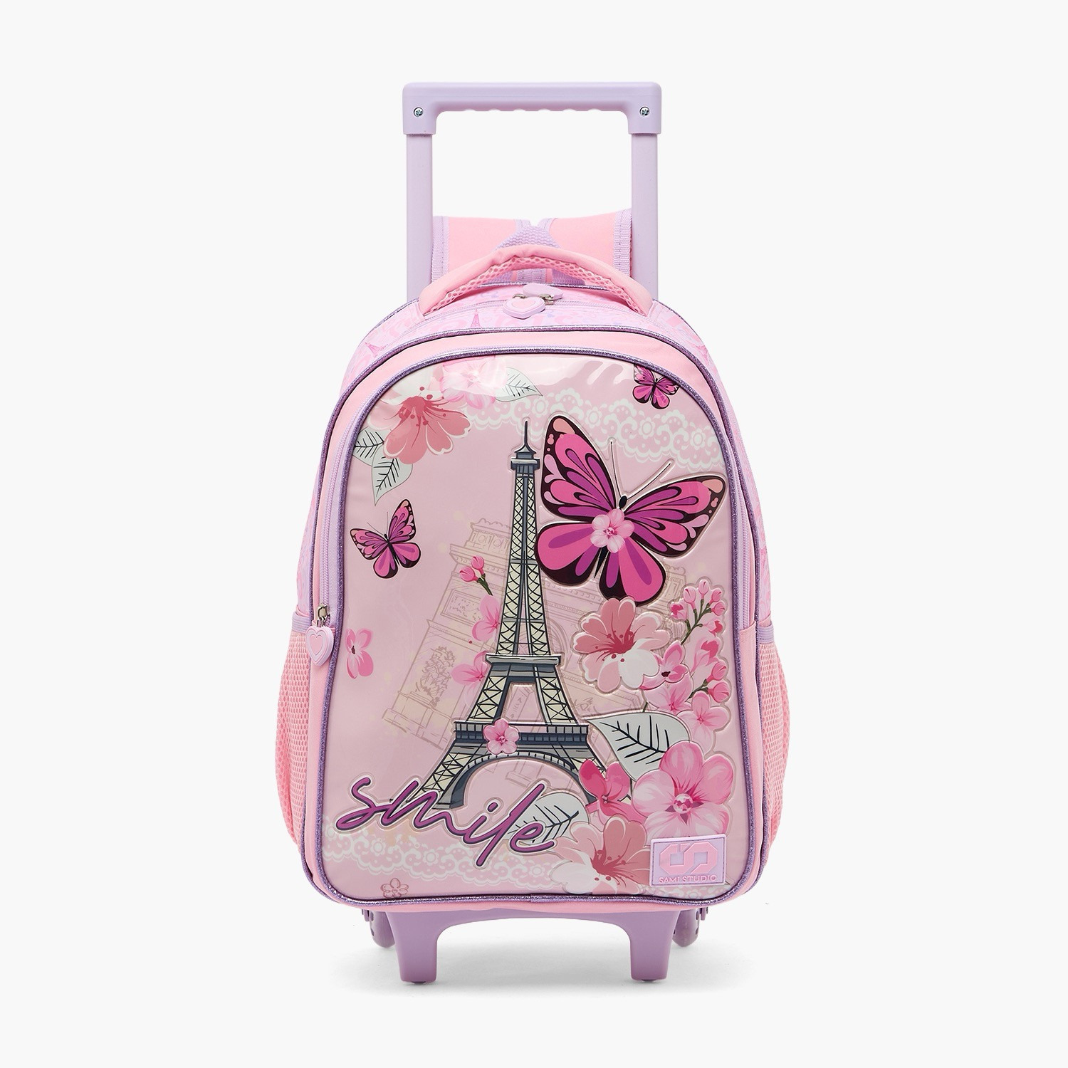SAMI STUDIO Paris Print 5-Piece School Trolley Bag Set for Girls 5-8 Years with Lunch Box -16 inches-school-bagsandbackpacks-trolleybags-image-2