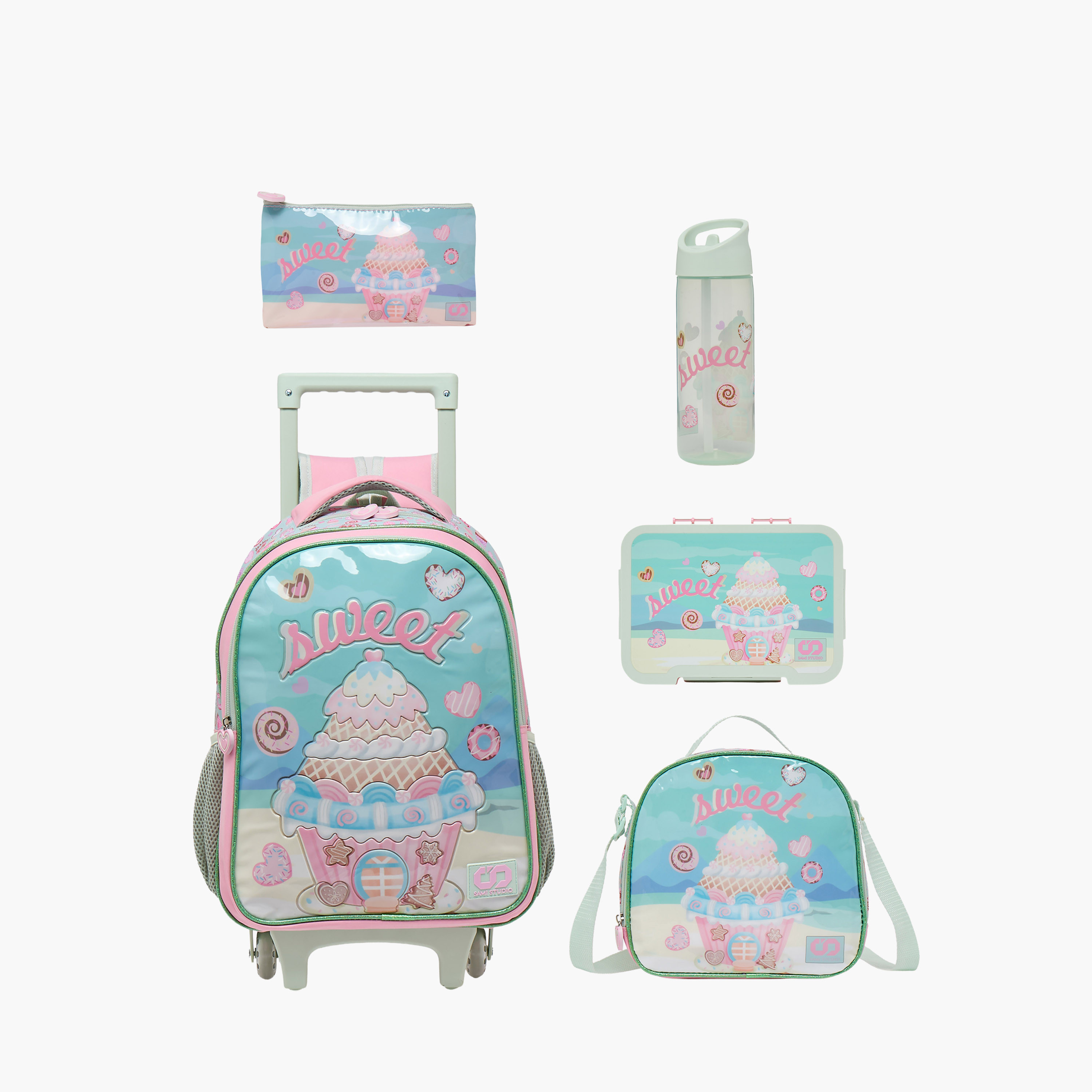 SAMI STUDIO Printed 5-Piece School Trolley Bag Set for Girls 5-8 Years with Lunch Bag - 16 inches-school-bagsandbackpacks-trolleybags-image-1