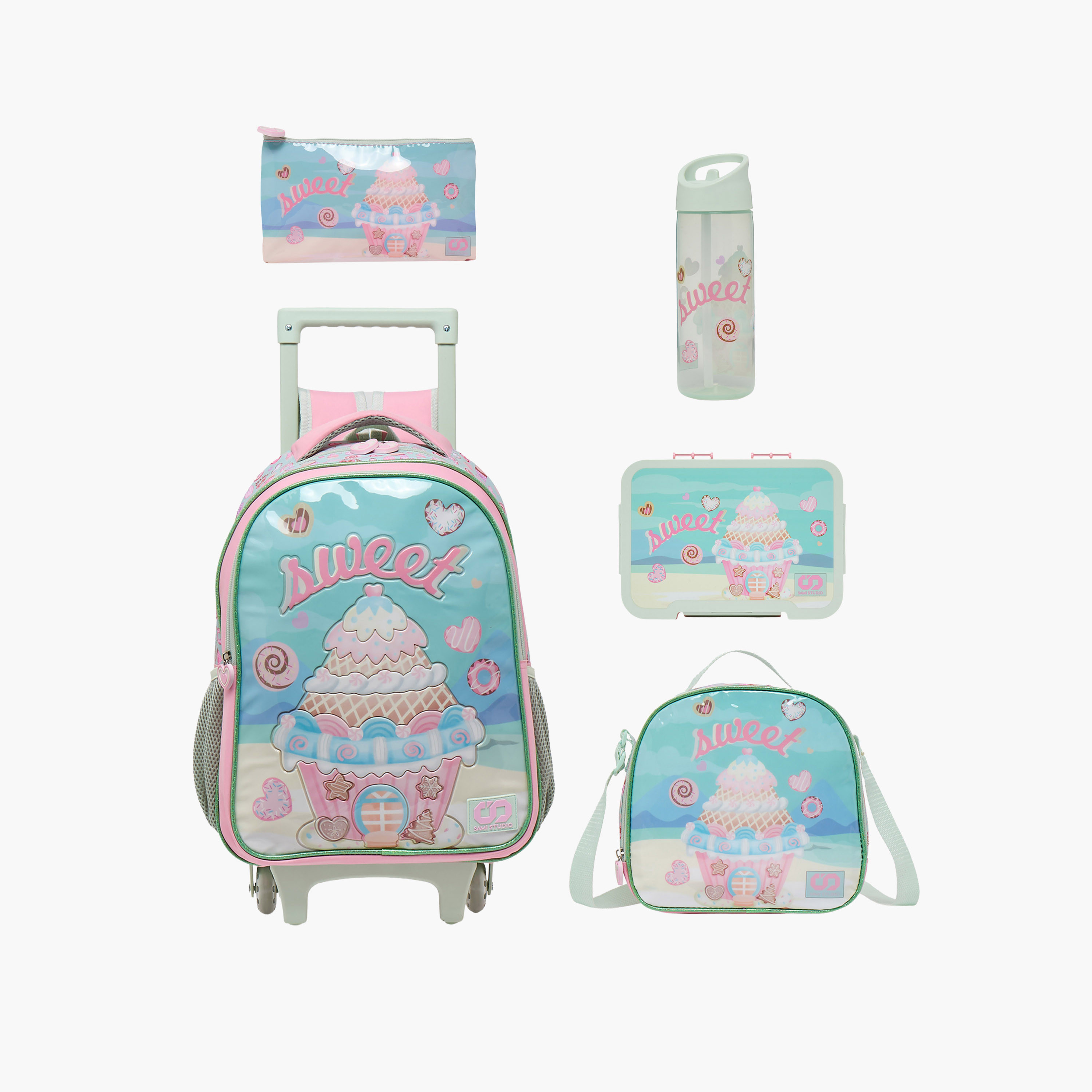 SAMI STUDIO Printed 5-Piece School Trolley Bag Set for Girls 5-8 Years with Lunch Bag - 16 inches-school-bagsandbackpacks-trolleybags-image-2