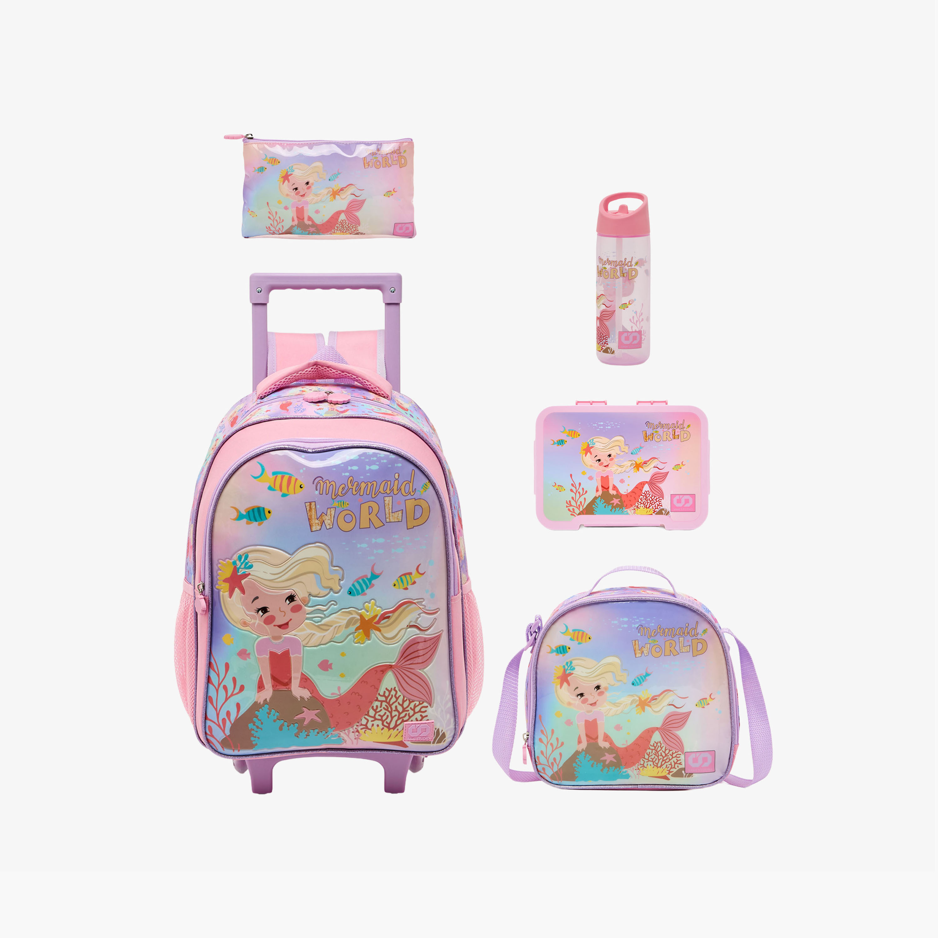 SAMI STUDIO Mermaid 5-Piece School Trolley Bag Set for Girls 5-8 Years with Lunch Box - 16 inches-school-bagsandbackpacks-trolleybags-image-1