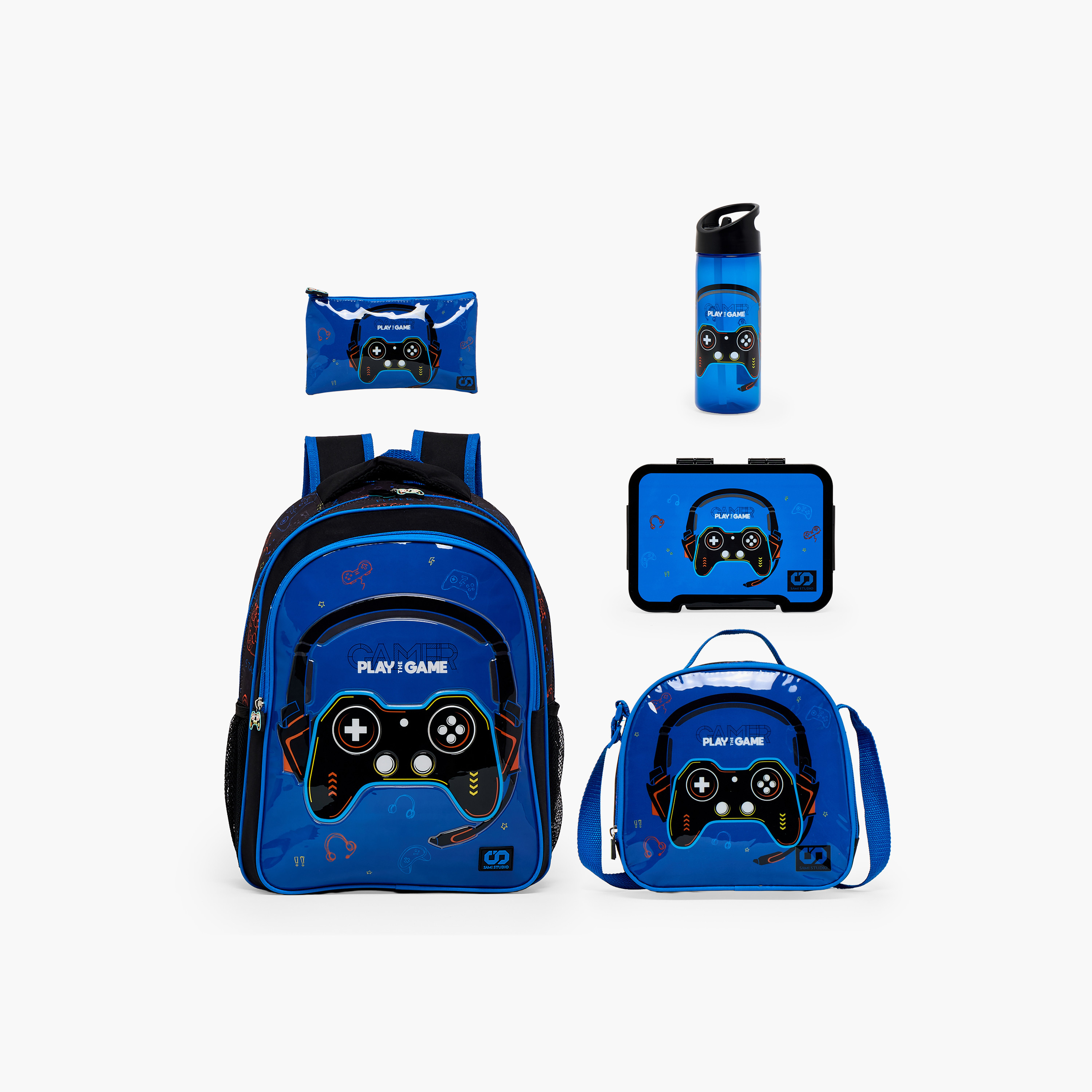 SAMI STUDIO Gaming Print 5-Piece School Backpack Set for Boys 5-8 Years with Lunch Bag - 16 inches-school-bagsandbackpacks-backpacks-image-1