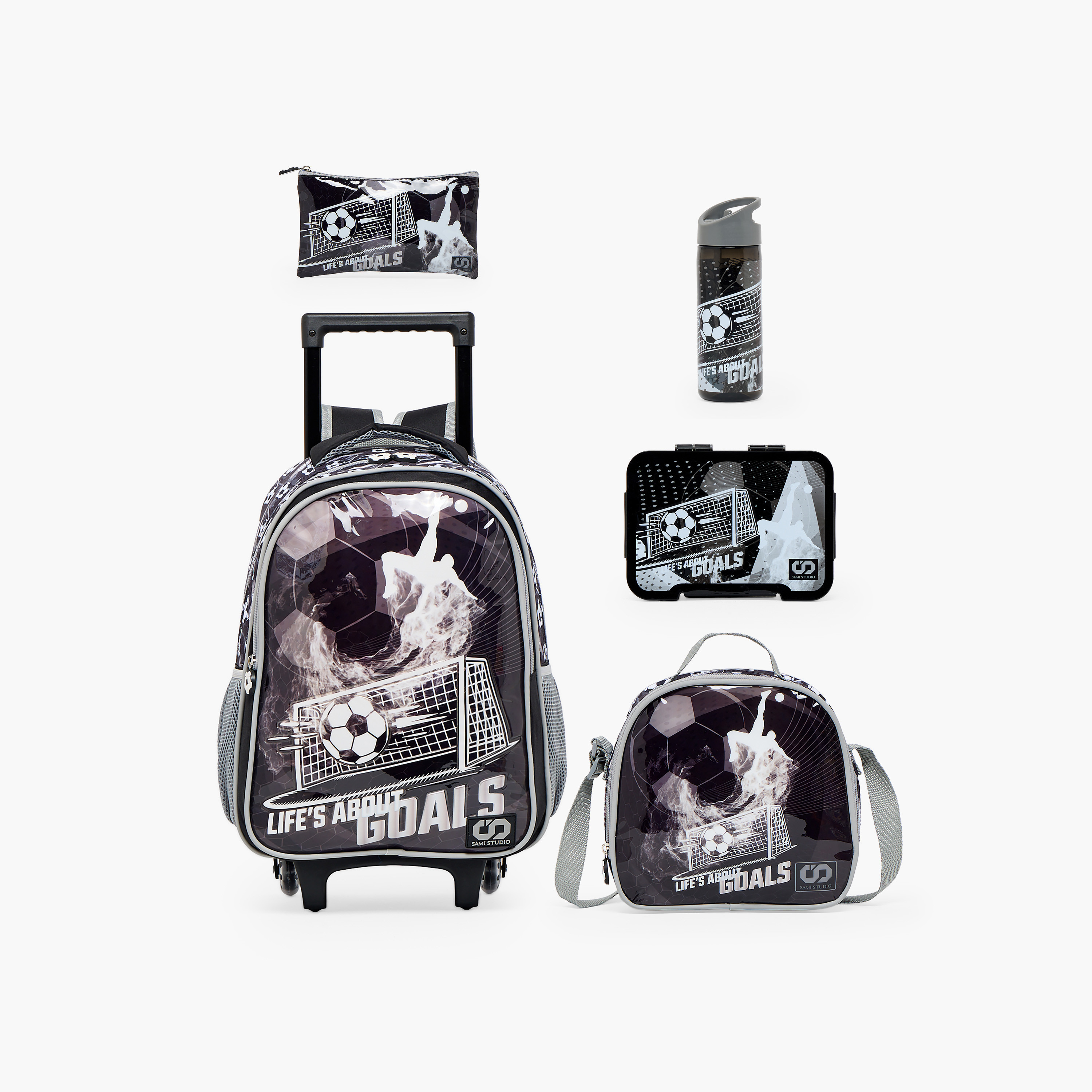 SAMI STUDIO Football 5-Piece School Trolley Bag Set for Boys 5-8 Years with Lunch Bag - 16 inches-school-bagsandbackpacks-trolleybags-image-1